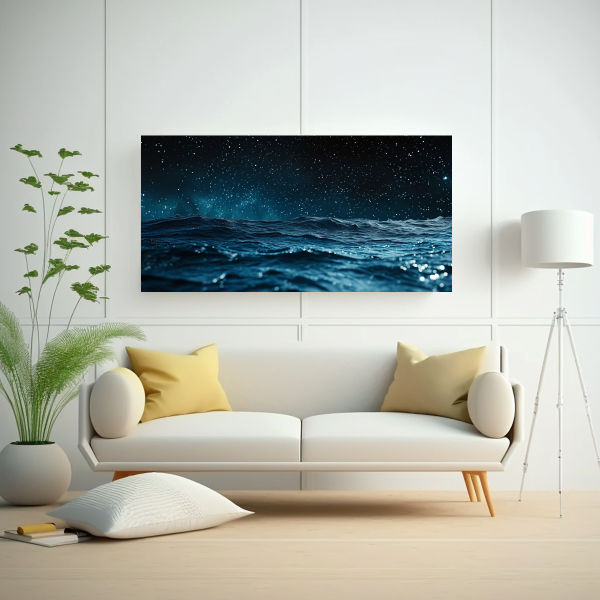 CUADRO DE MAR NOCTURNO EN BASTIDOR: DECORACIÓN 140X70 CM - 2