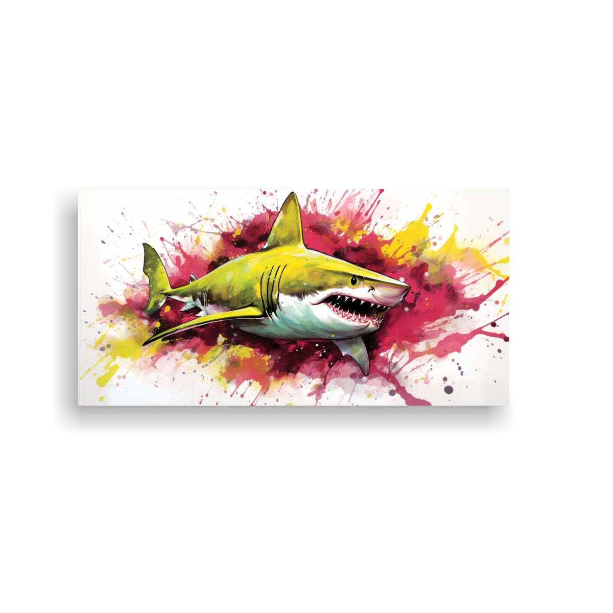 PINTURA DECORATIVA NEO POP DE UN TIBURÓN TORO EN 80X40 CM - 1