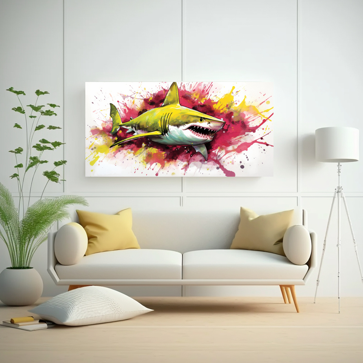 PINTURA DECORATIVA NEO POP DE UN TIBURÓN TORO EN 80X40 CM - 2