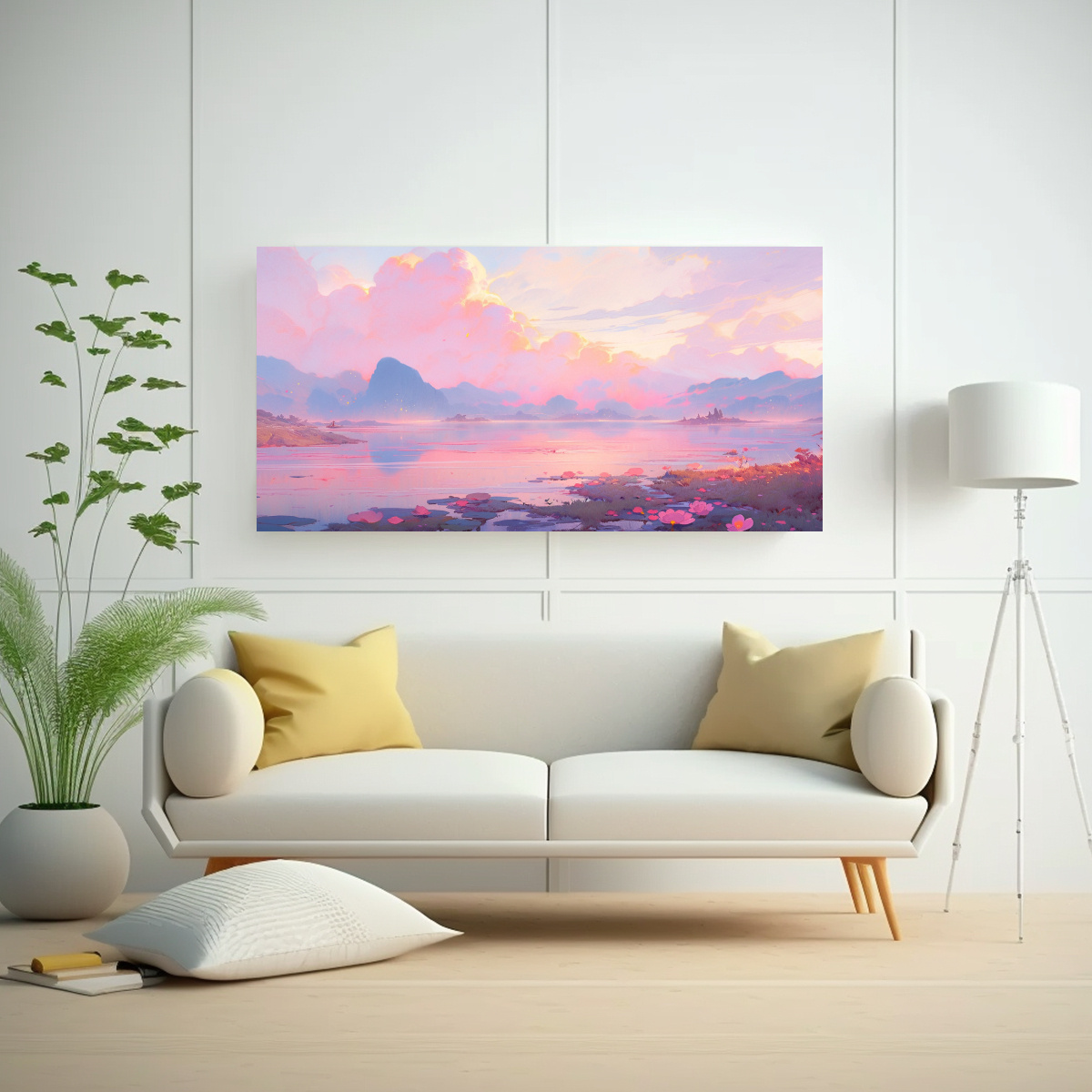 PINTURA ABSTRACTA PAISAJE ROSA CON CUADROES ARTE. 80X40 CM - 2