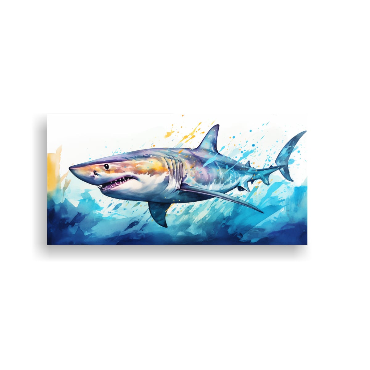 PINTURA ACUARELA ELEGANTE DE TIBURÓN COLORIDO 60X30 CM - 1