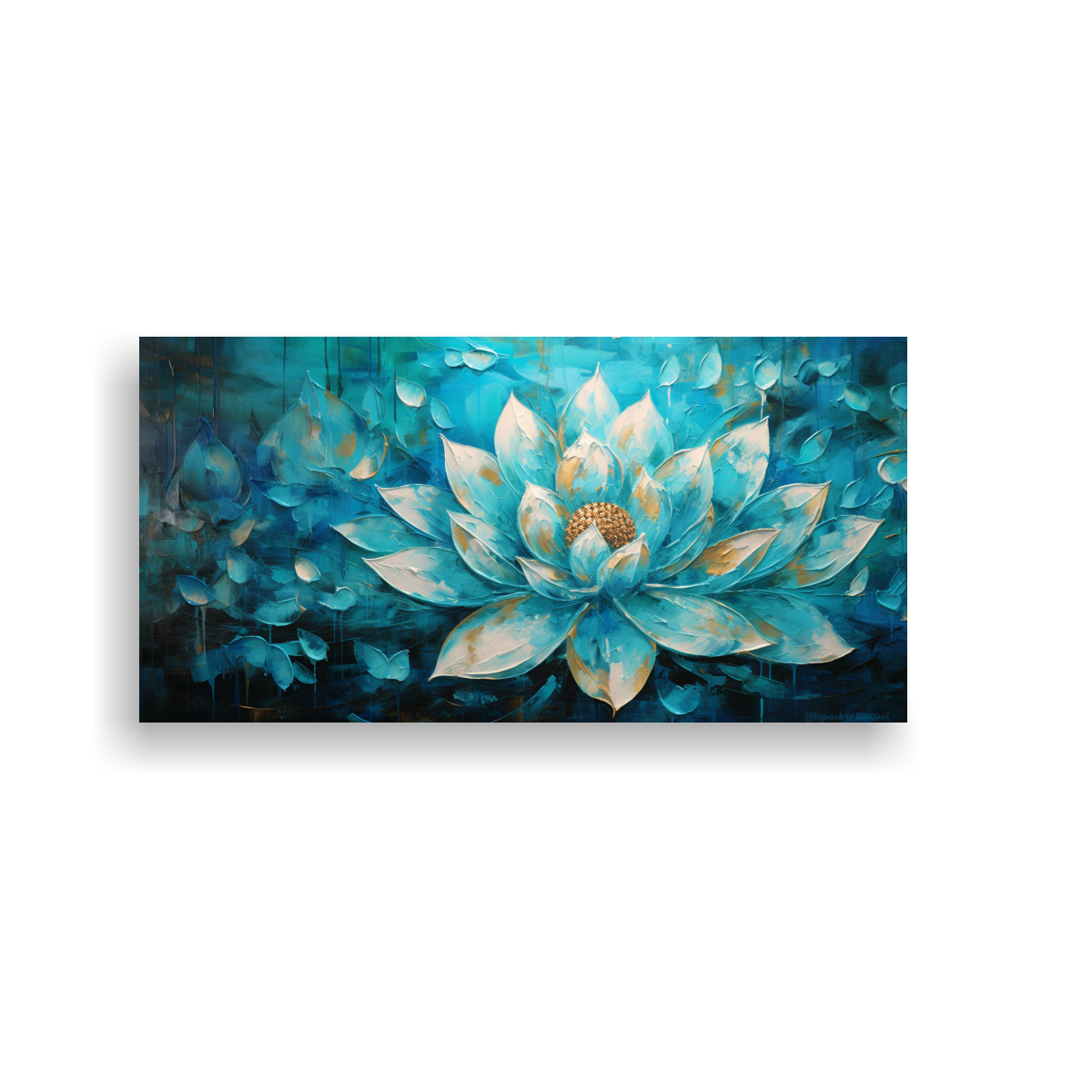 PINTURA DE LOTO TURQUESA EN LIENZO CON ESTILO DE 160X80 CM - 1