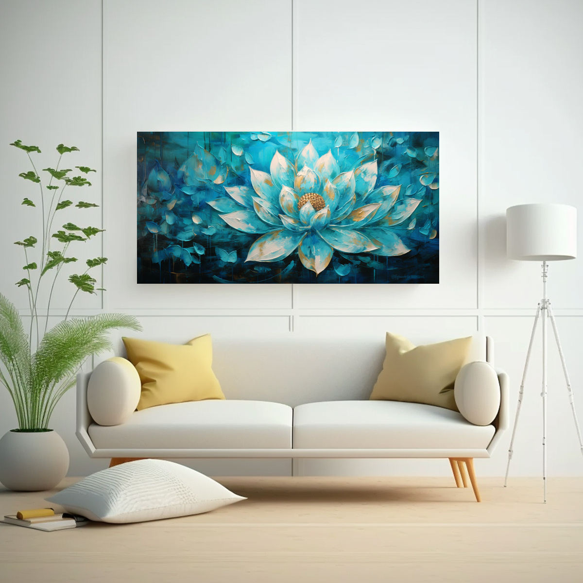PINTURA DE LOTO TURQUESA EN LIENZO CON ESTILO DE 160X80 CM - 2