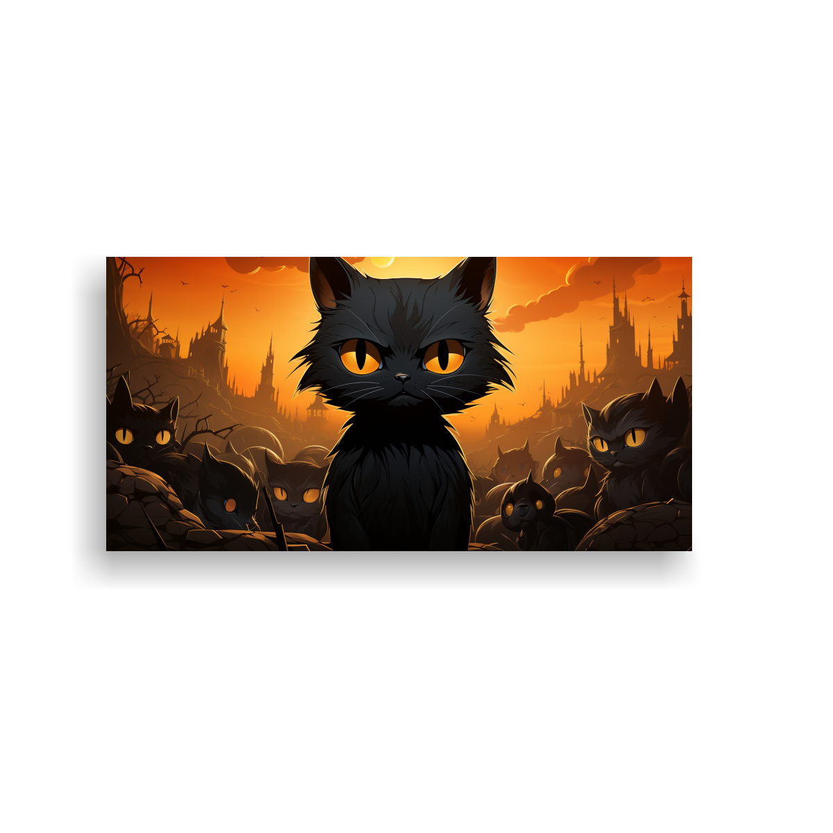 CUADRO DE GATOS NEGROS SOBRE FONDO NARANJA 40X20 CM - 1