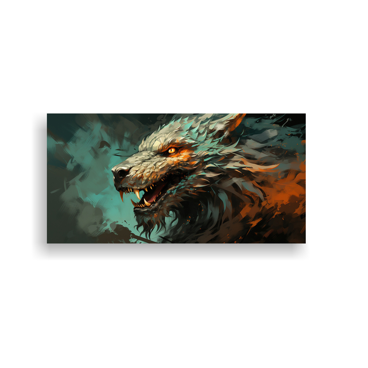 CUADRO DECORATIVO DRAGÓN VERDE Y NARANJA EN 160X80 CM - 1
