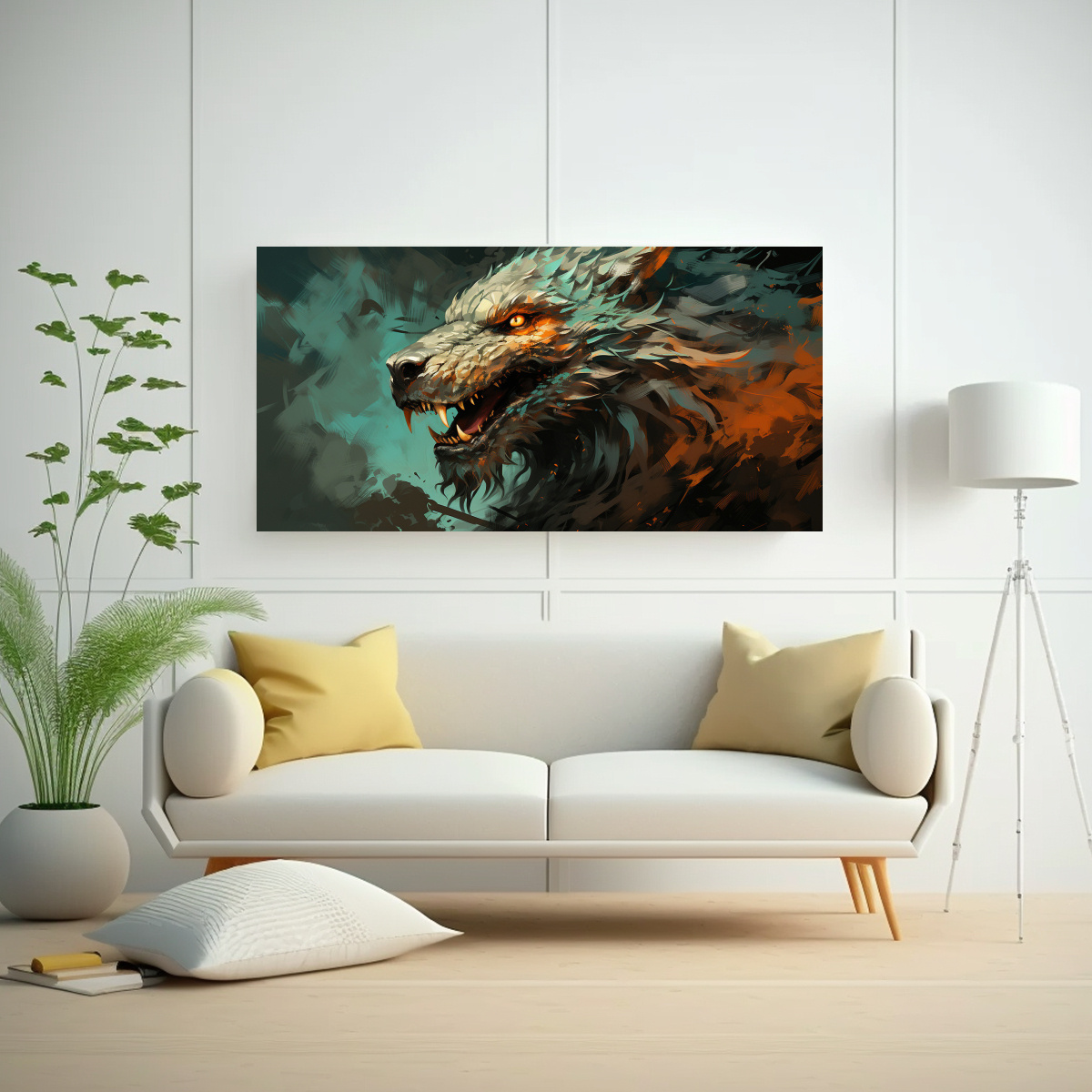 CUADRO DECORATIVO DRAGÓN VERDE Y NARANJA EN 160X80 CM - 2