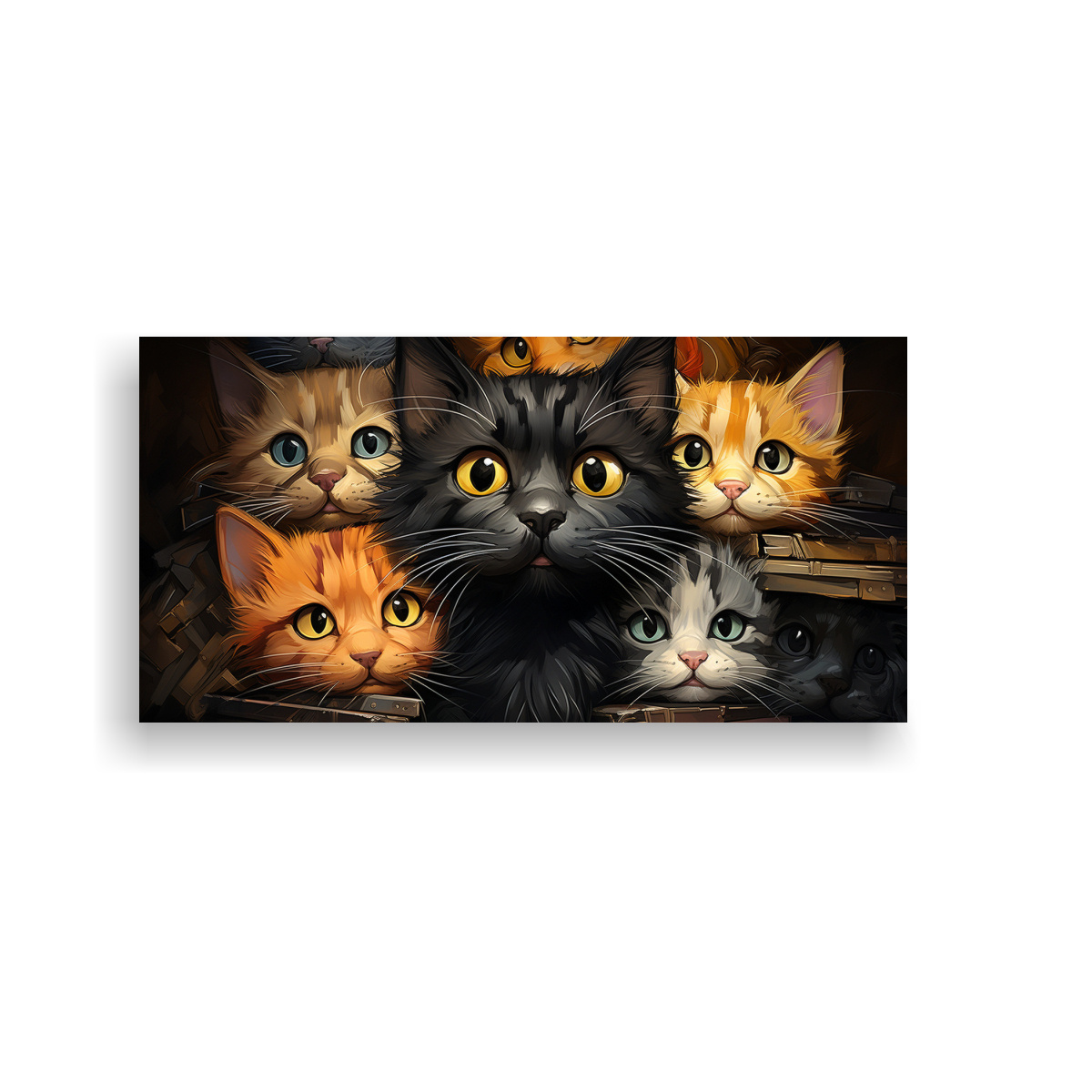 CUADRO DE GATOS DE COLORES SOBRE FONDO NARANJA 40X20 CM - 1