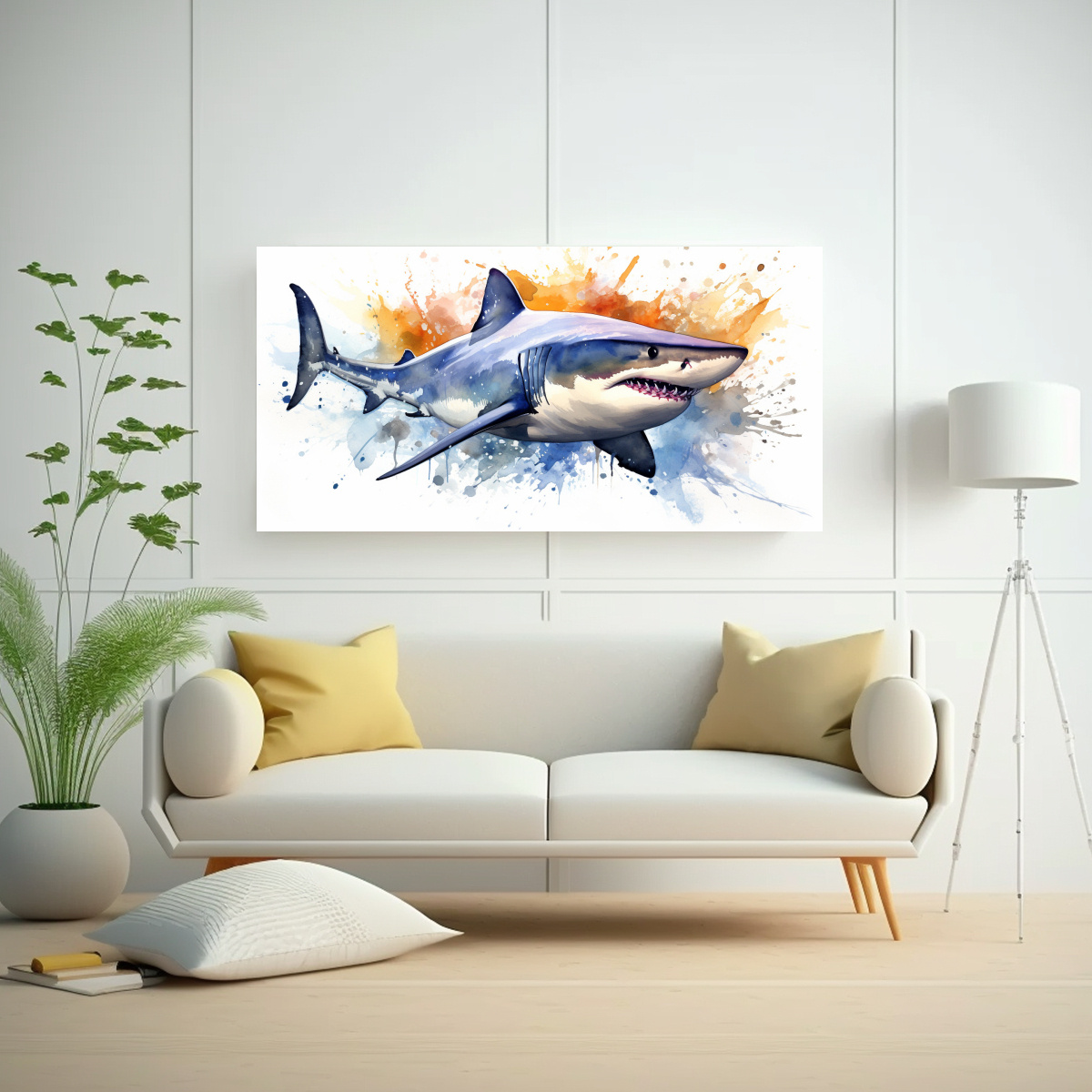 CUADRO ABSTRACCIÓN ÉPOCA TIBURÓN TORO ACUARELA 40X20 CM - 2