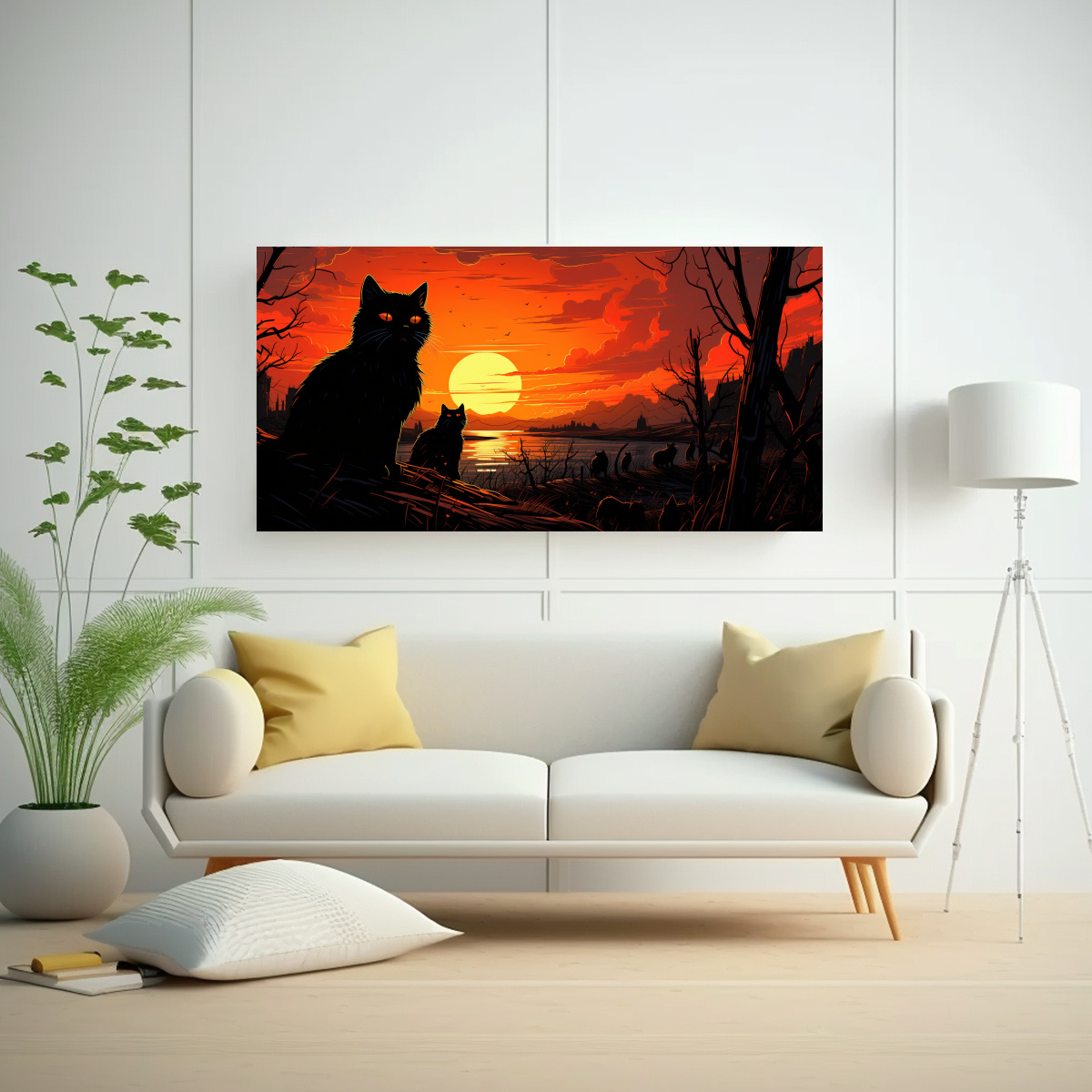 CUADROS DECORATIVOS: GATOS NEGROS CON OJOS 120X60 CM - 2