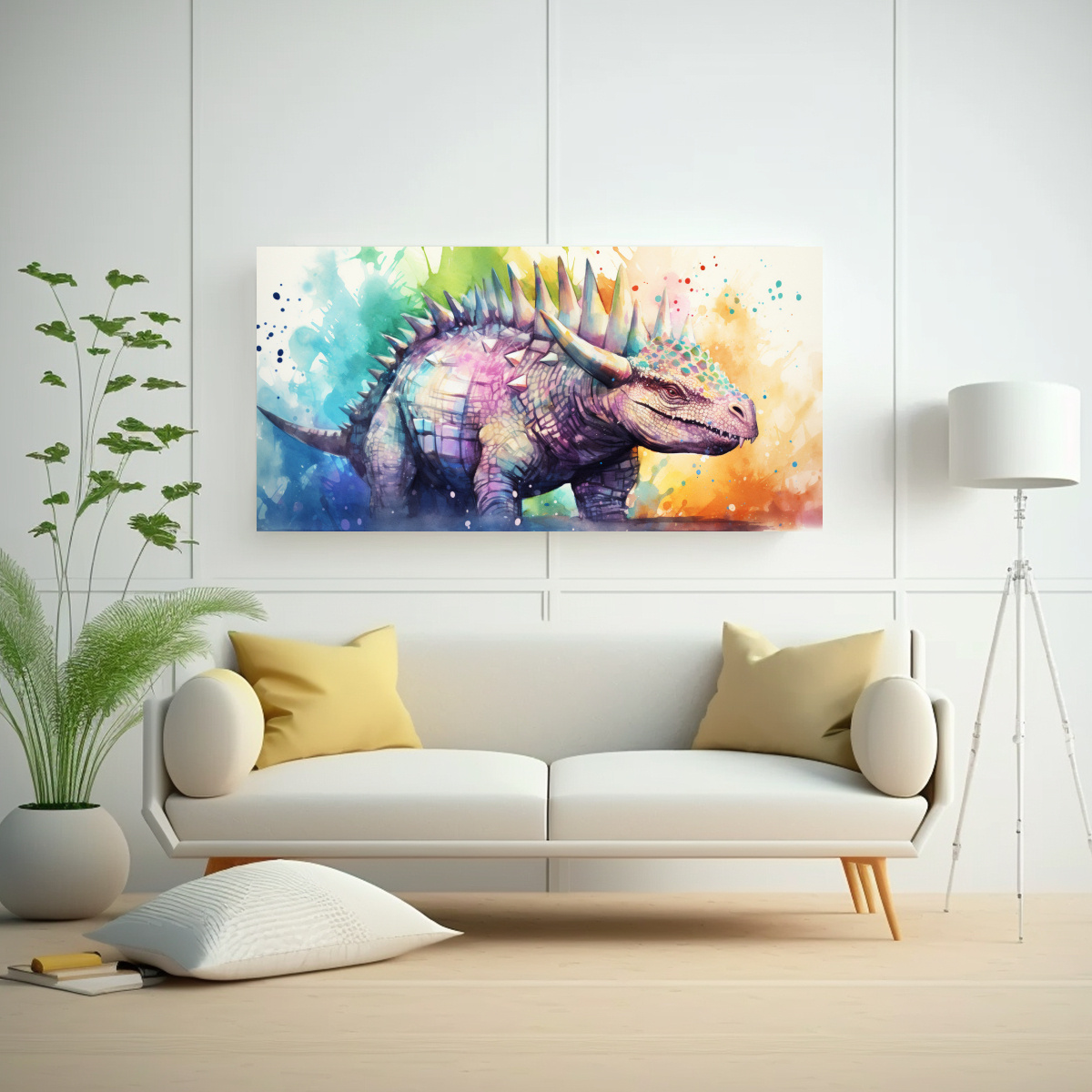 CUADRO MODERNO DE ESTEGOSAURIO EN ACUARELA 40X20 CM - 2