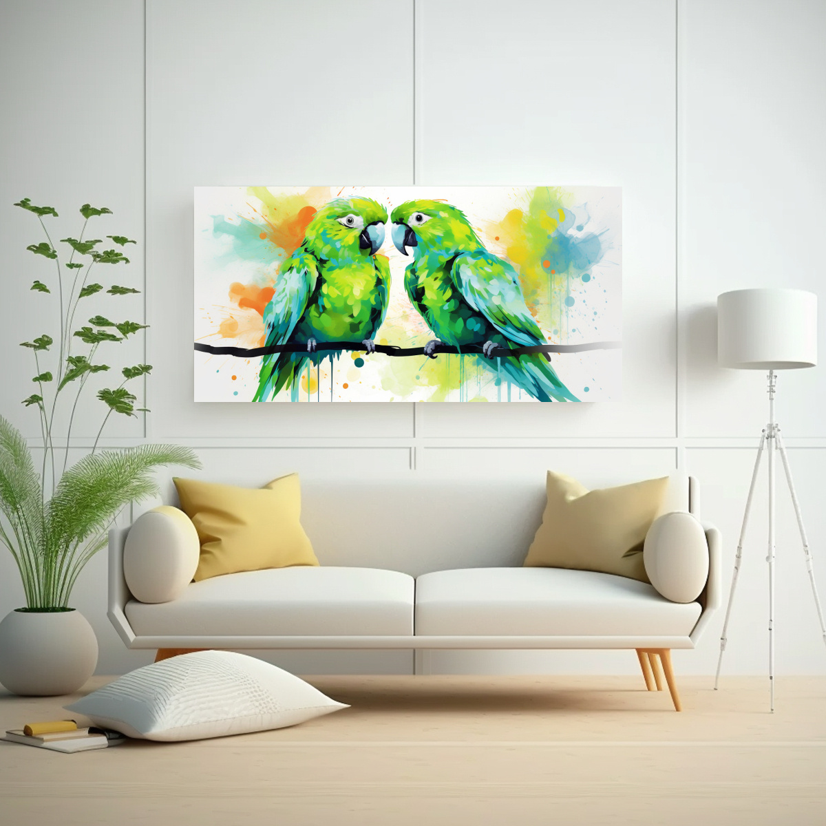 PINTURA DECORATIVA DE AMOR DE LOVEBIRDS EN 120X60 CM - 2