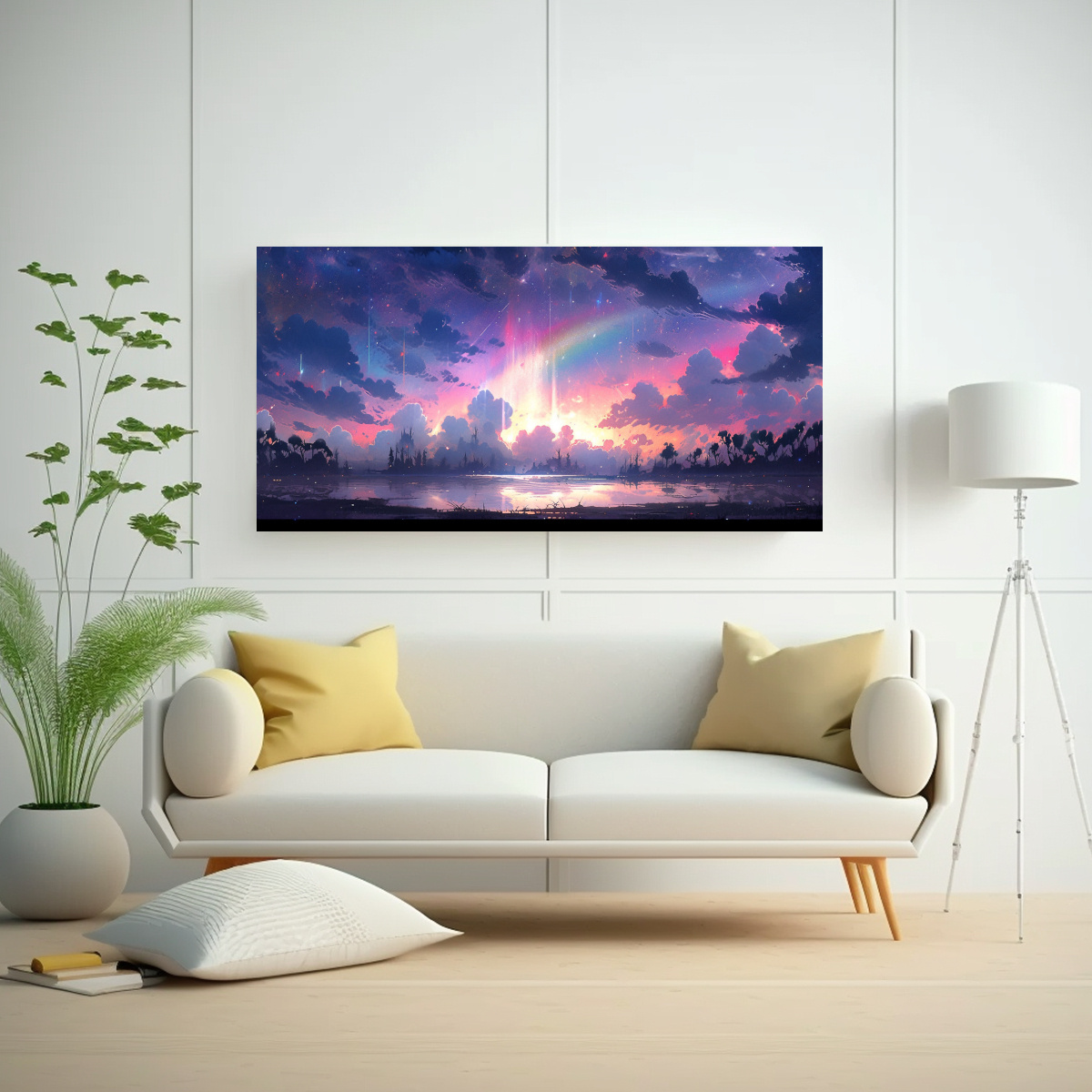 PINTURA ABSTRACTA URBANA DE LIENZO CON CIELO 140X70 CM - 2