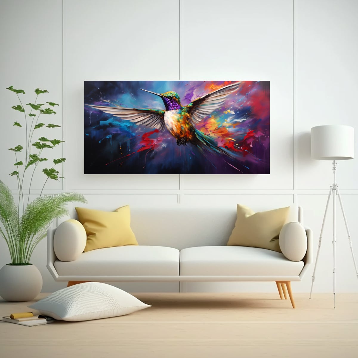 CUADRO BELLEZA NATURAL COLIBRÍ PINTURA AL ESTILO 40X20 CM - 2