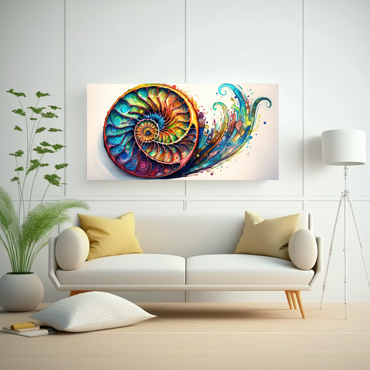 PINTURA ACUARELA COLORIDA VITALIDAD NAUTILUS 120X60 CM - 2