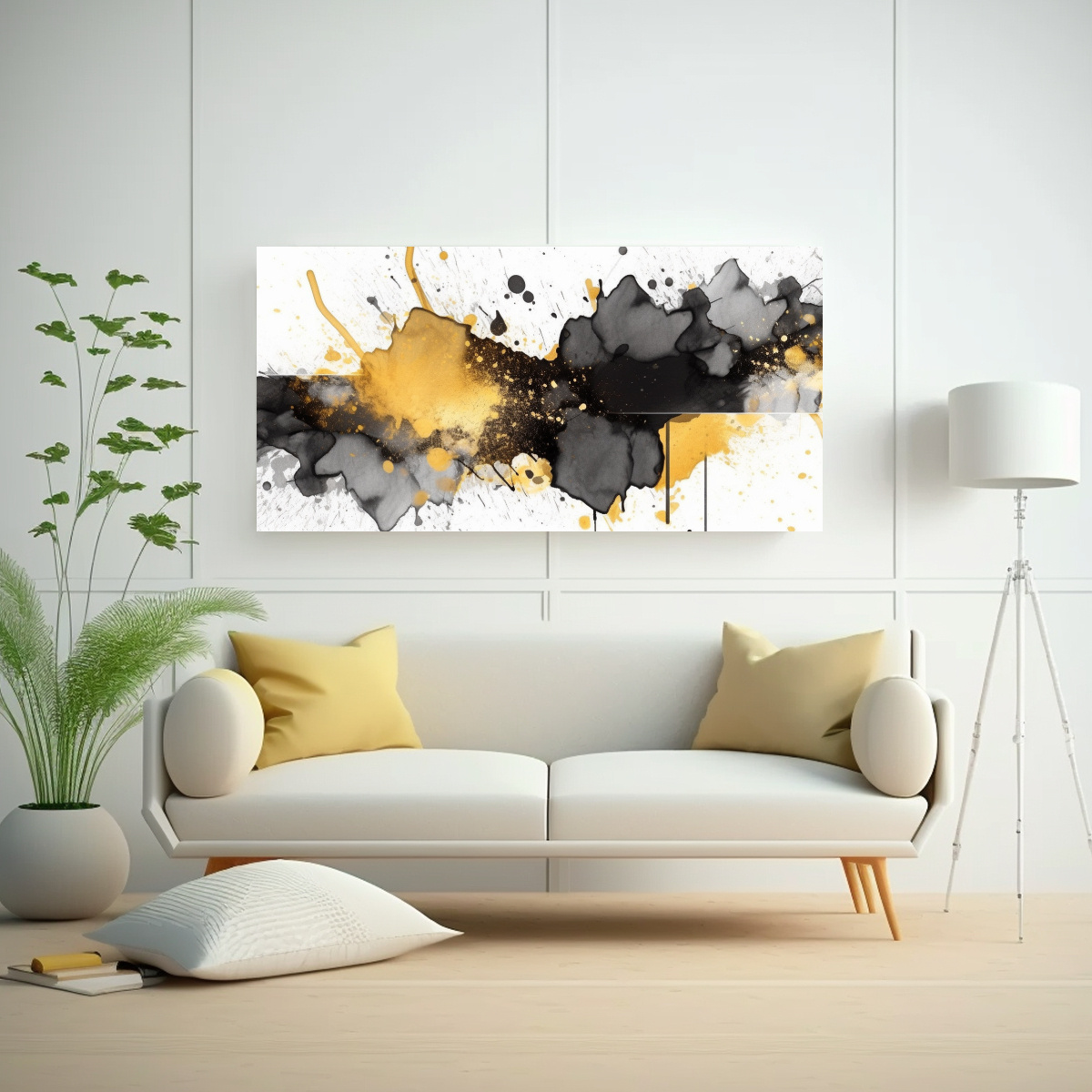 CUADRO ABSTRACTO NEGRO Y DORADO EN MARCO 140X70 CM - 2
