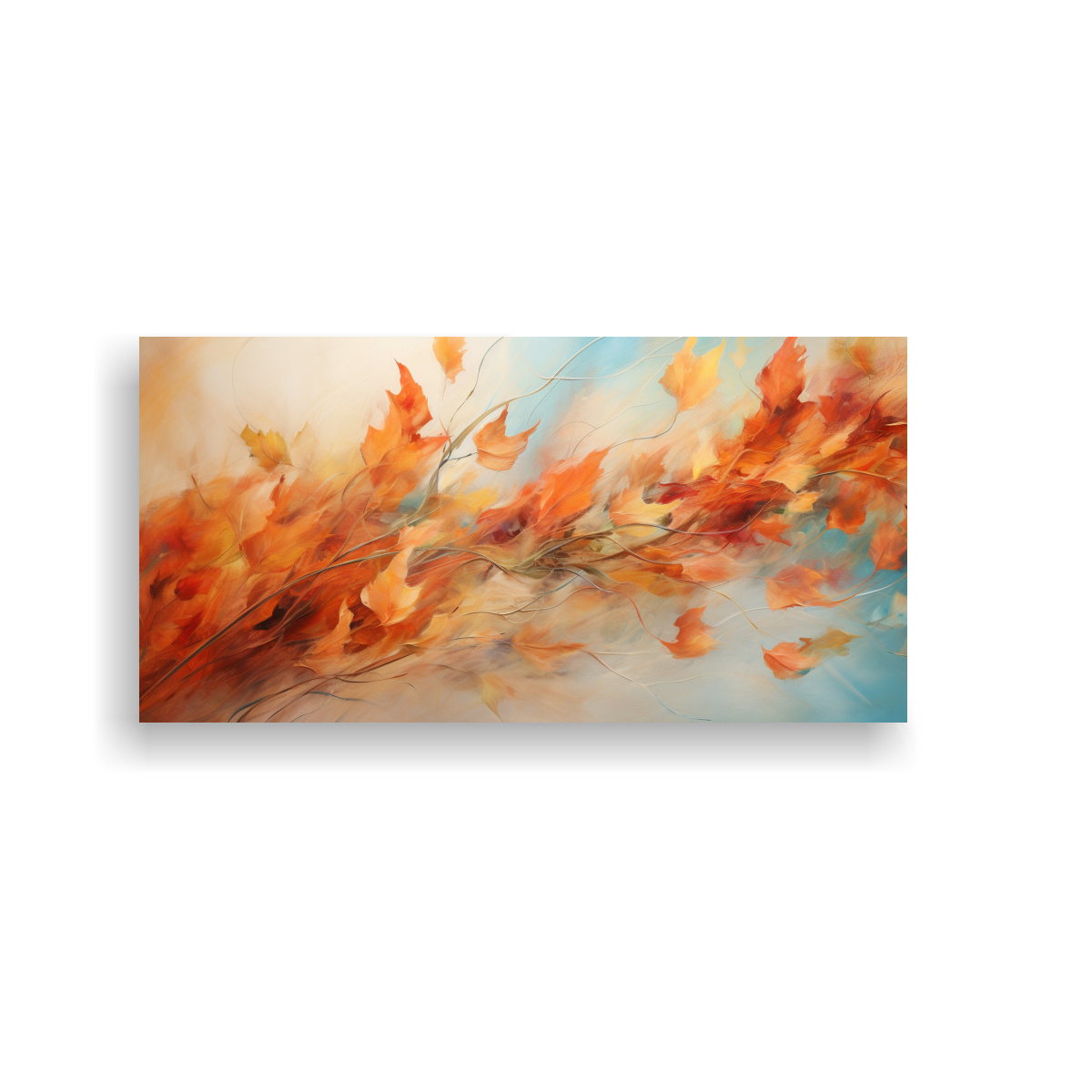 PINTURA ABSTRACTA DINÁMICA DE HOJAS DE OTOÑO EN 120X60 CM - 1