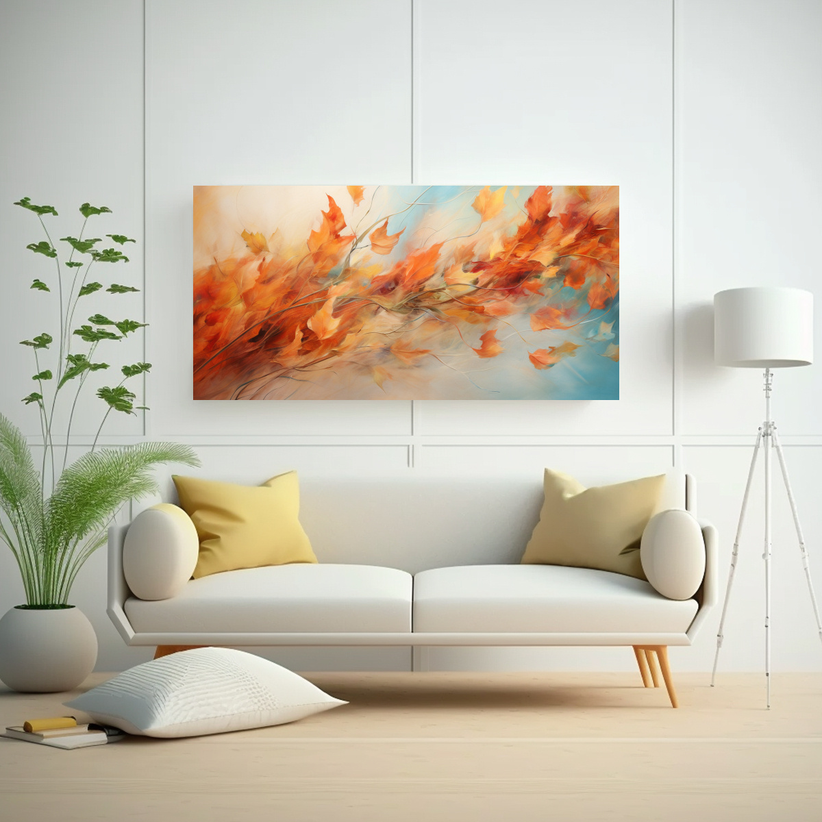 PINTURA ABSTRACTA DINÁMICA DE HOJAS DE OTOÑO EN 120X60 CM - 2