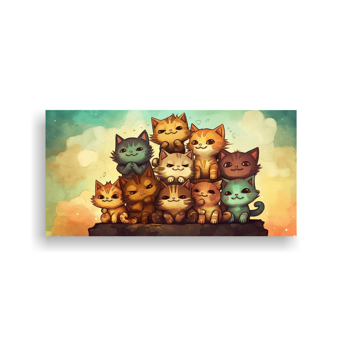 PINTURA ACUARELA DE GATOS MAJESTUOSOS EN PILA 120X60 CM - 1