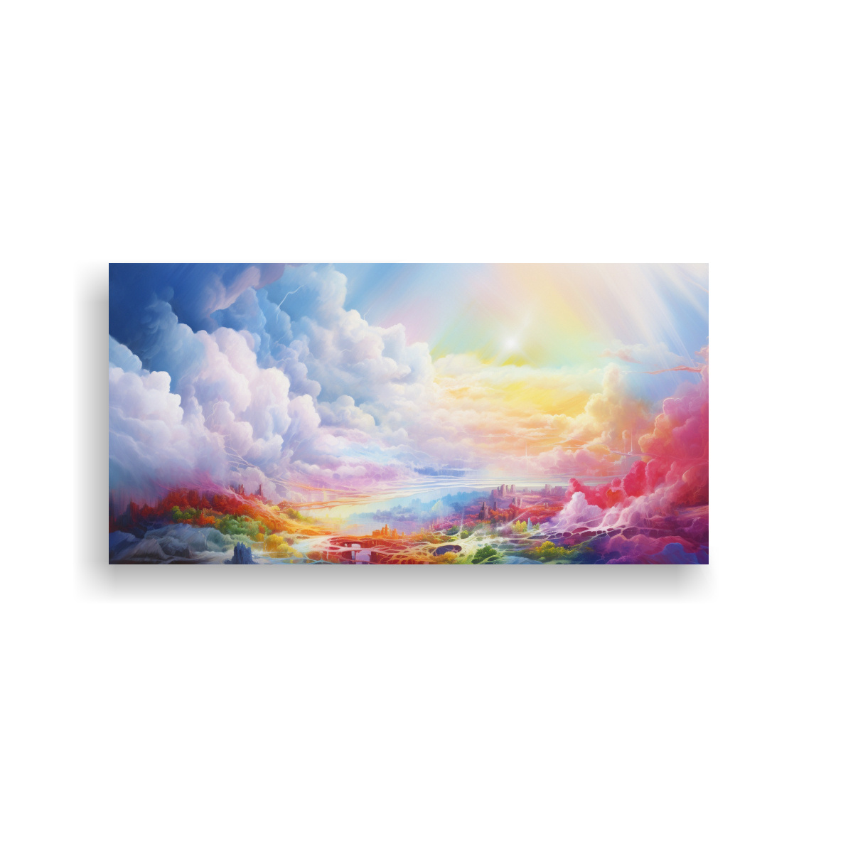 CUADRO ABSTRACTO PAISAJE CON ARCOÍRIS Y COLORES 40X20 CM - 1