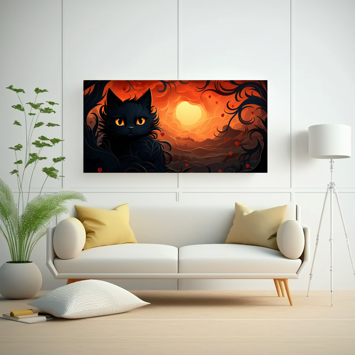 LIENZO CUADRO PATRÓN GATO NEGRO ESTILO CÓMIC 100X50 CM - 2