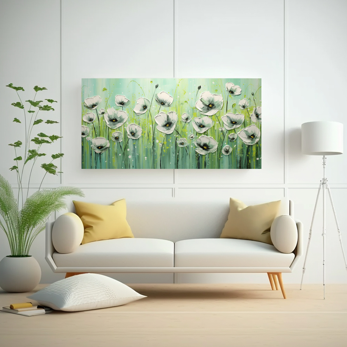 CUADRO LIENZO POPPIES VERDE ESTILO DECORATIVO 160X80 CM - 2