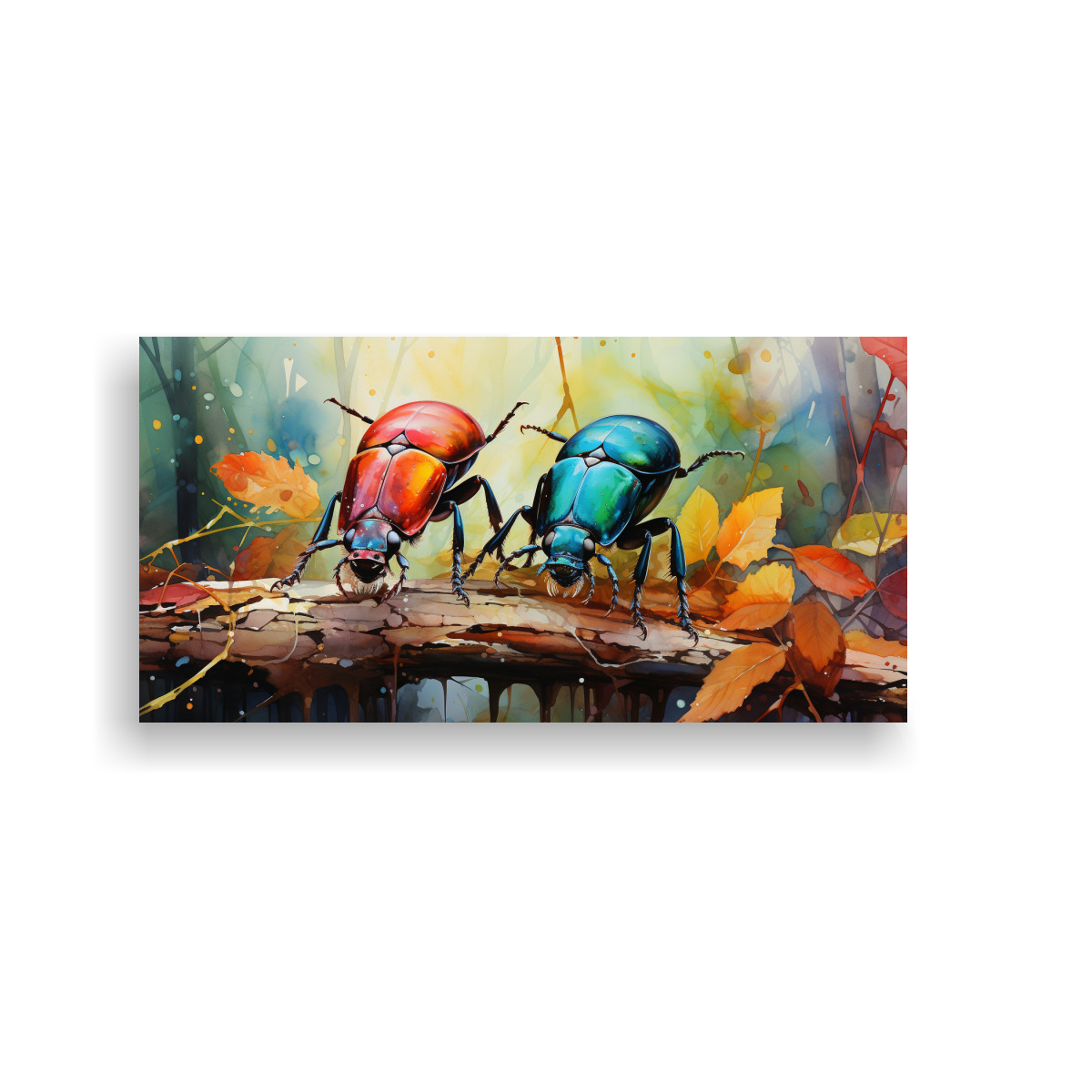 CUADRO COLORIDA DE ESCARABAJOS EN ACUARELA ESTILO 120X60 CM - 1