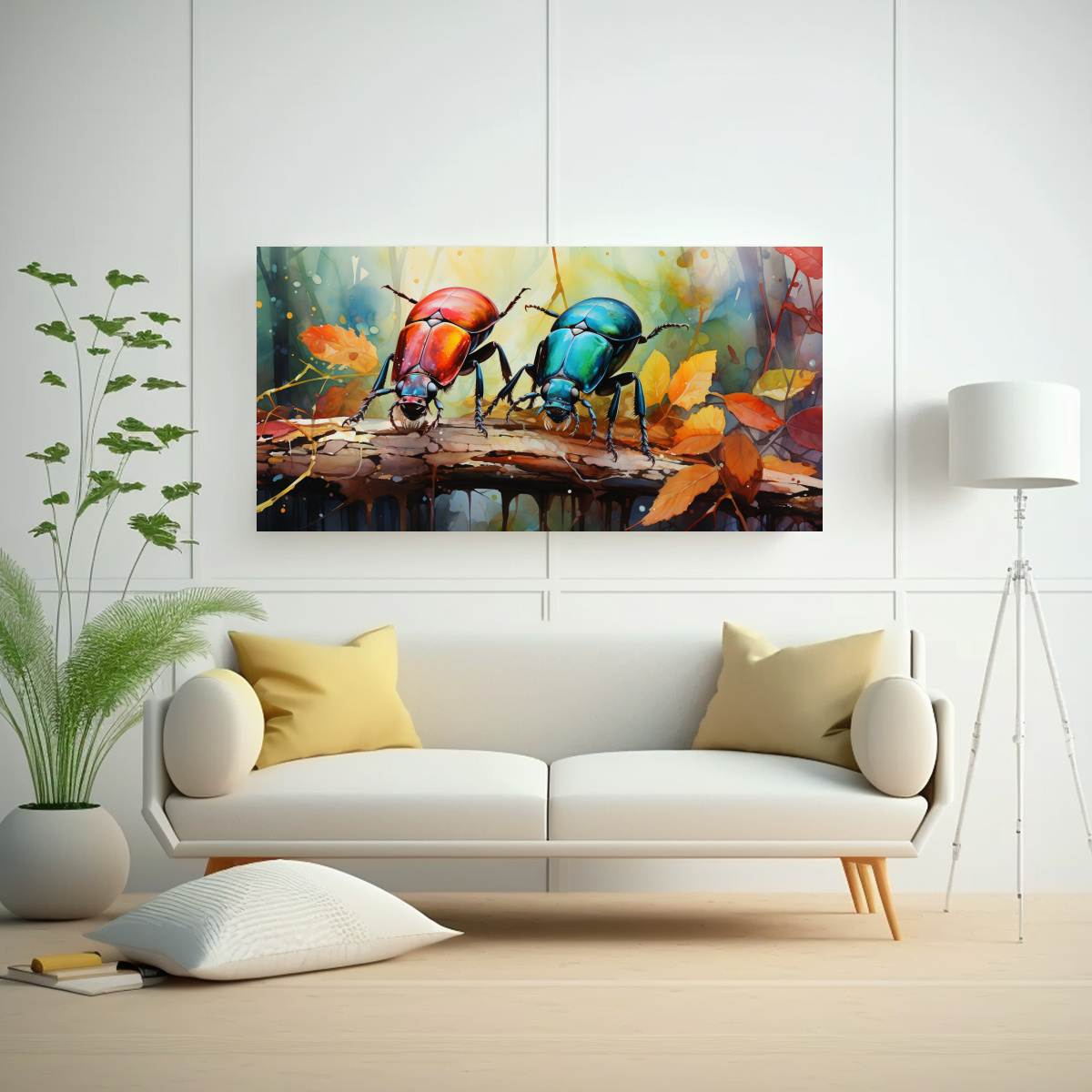 CUADRO COLORIDA DE ESCARABAJOS EN ACUARELA ESTILO 120X60 CM - 2