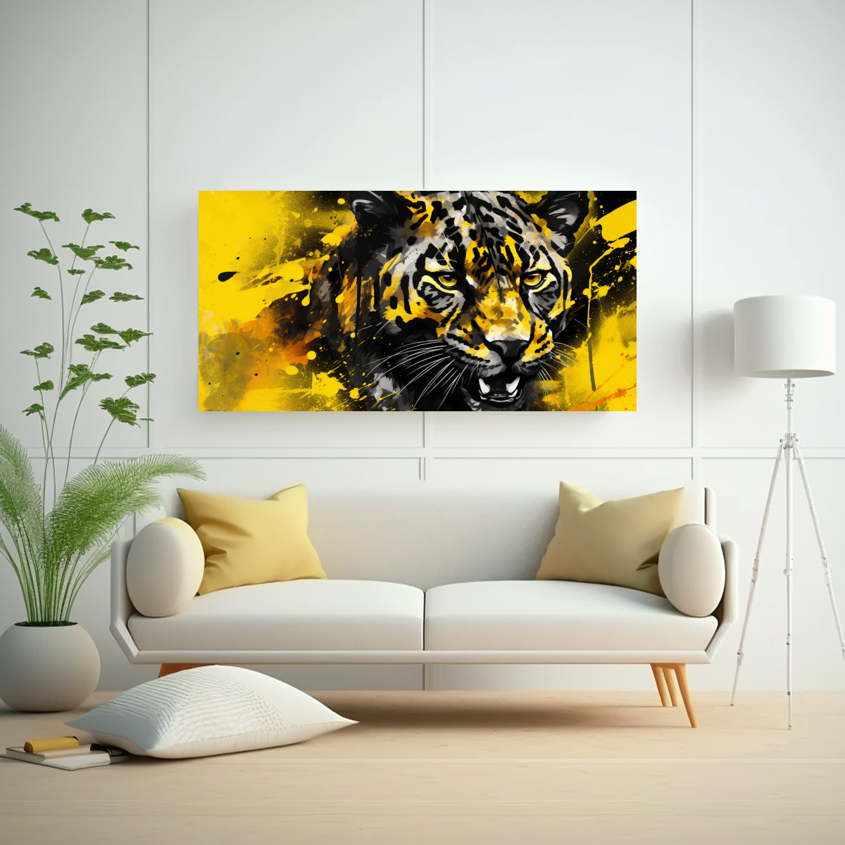 CUADRO MODERNO ALEGRÍA PANTERA AMARILLA Y NEGRA 60X30 CM - 2