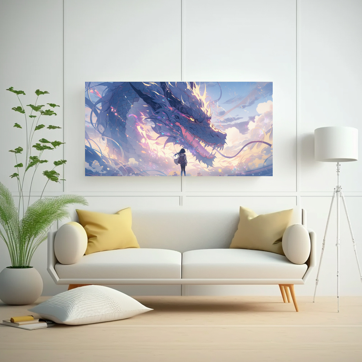 CUADRO DRAGÓN EN TONOS PASTEL Y ACUARELAS ESTILO 80X40 CM - 2