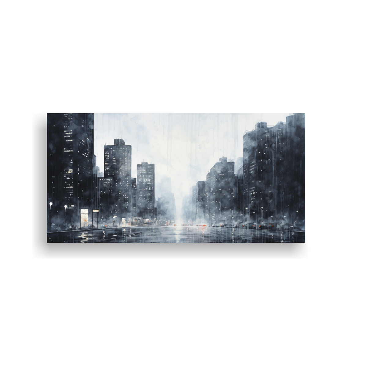 CUADRO DE CIUDAD ACUARELA BRILLANTE CON ESCENA 160X80 CM - 1