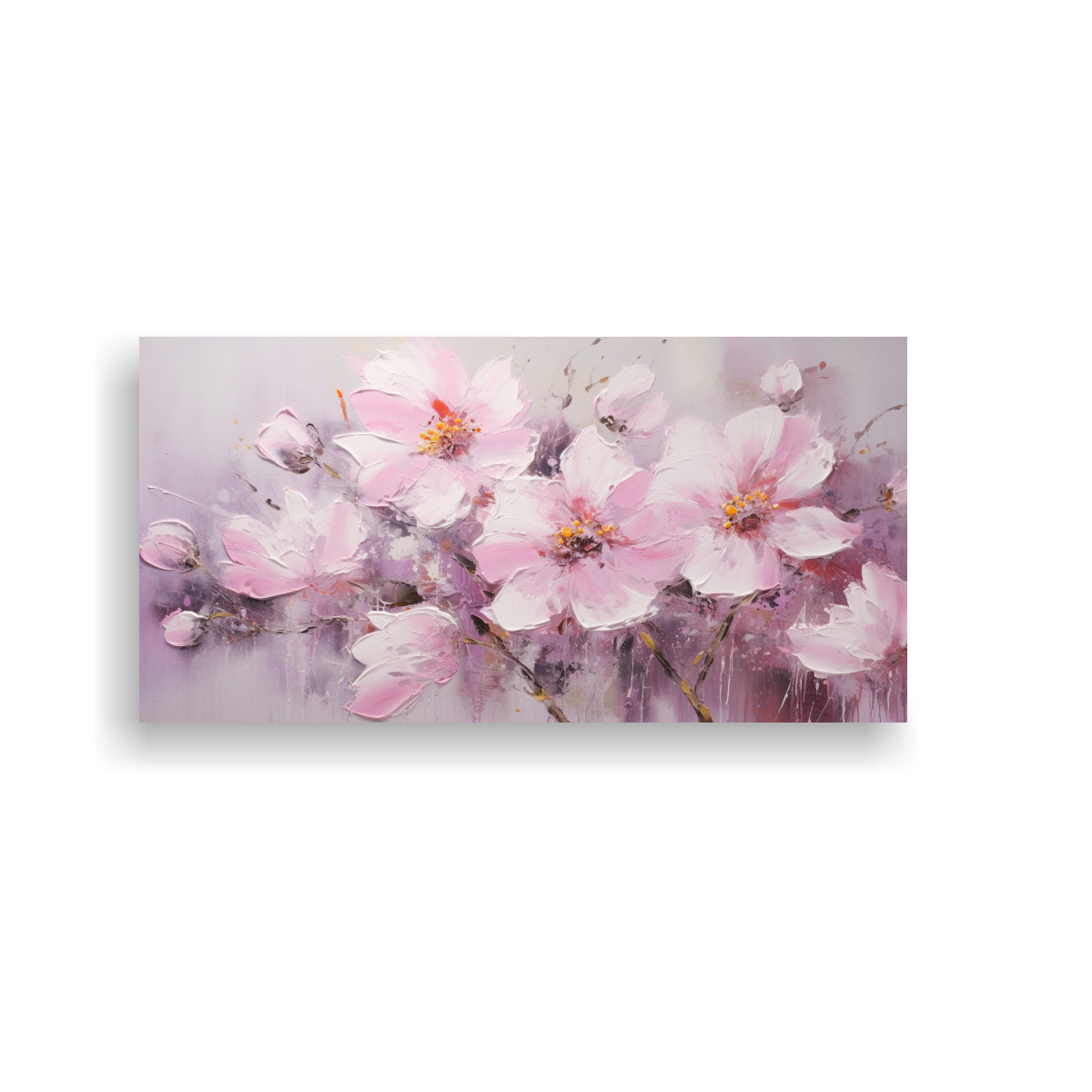 CUADRO FLORES ROSA EN LIENZO ESTILO NATURALEZA 160X80 CM - 1