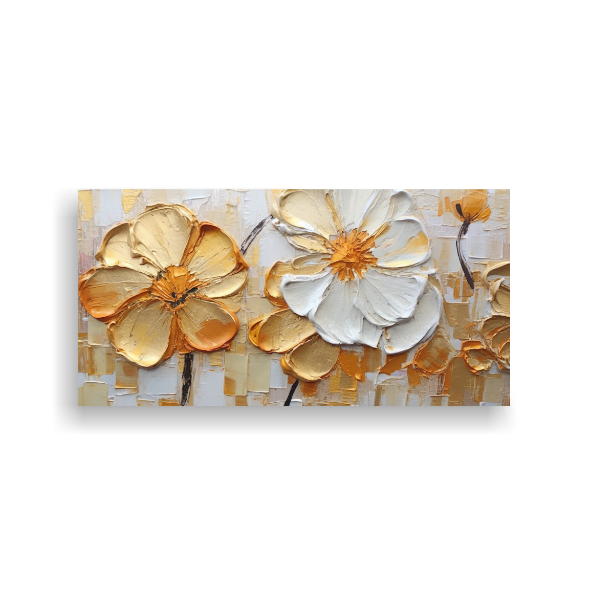 PINTURA AL ESTILO ÓLEO ABSTRACTA CON FLORES 60X30 CM - 1
