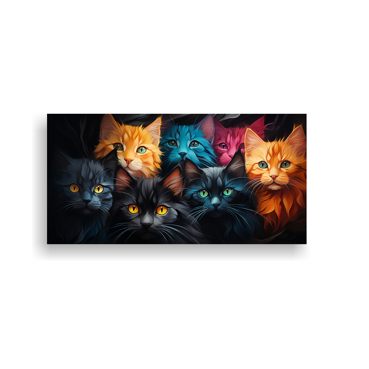 CUADRO DE GATOS DE TODOS LOS COLORES CON AMARILLO 80X40 CM - 1