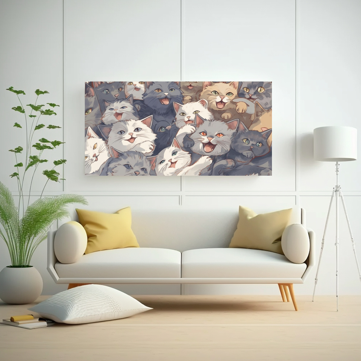 PINTURA DECORATIVA DE GATOS SONRIENTES EN ALTA 80X40 CM - 2