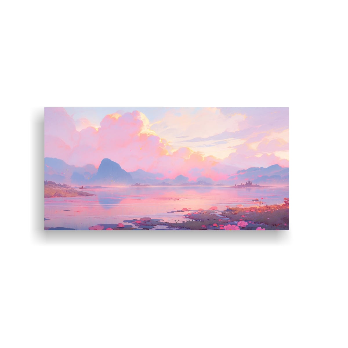 PINTURA ABSTRACTA PAISAJE ROSA CON CUADROES ARTE. 40X20 CM - 1