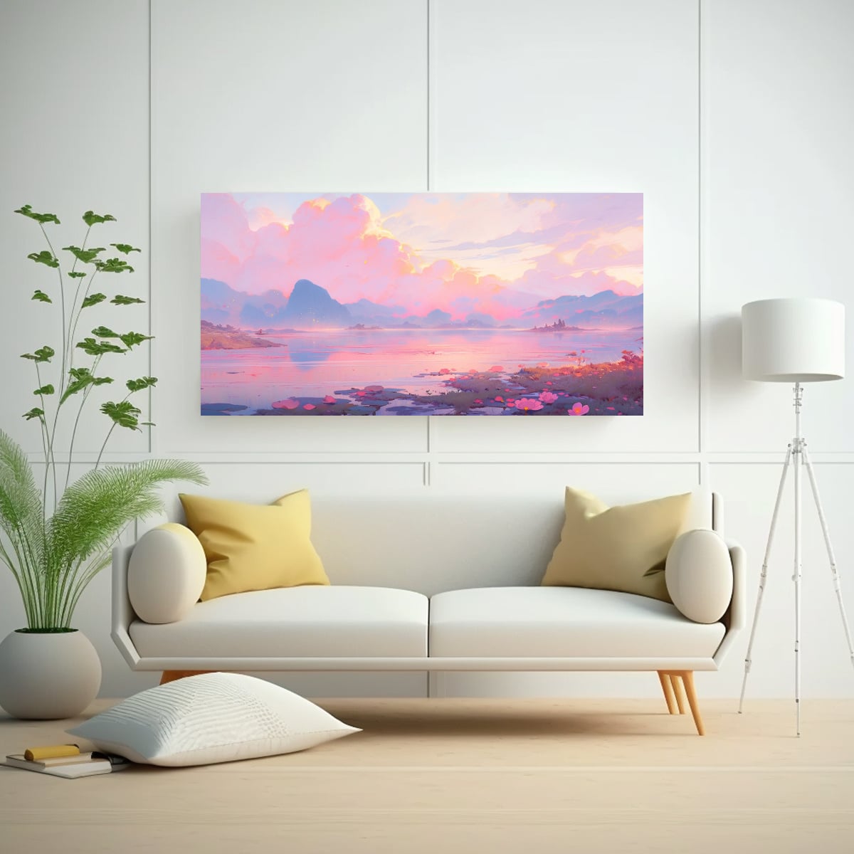 PINTURA ABSTRACTA PAISAJE ROSA CON CUADROES ARTE. 40X20 CM - 2