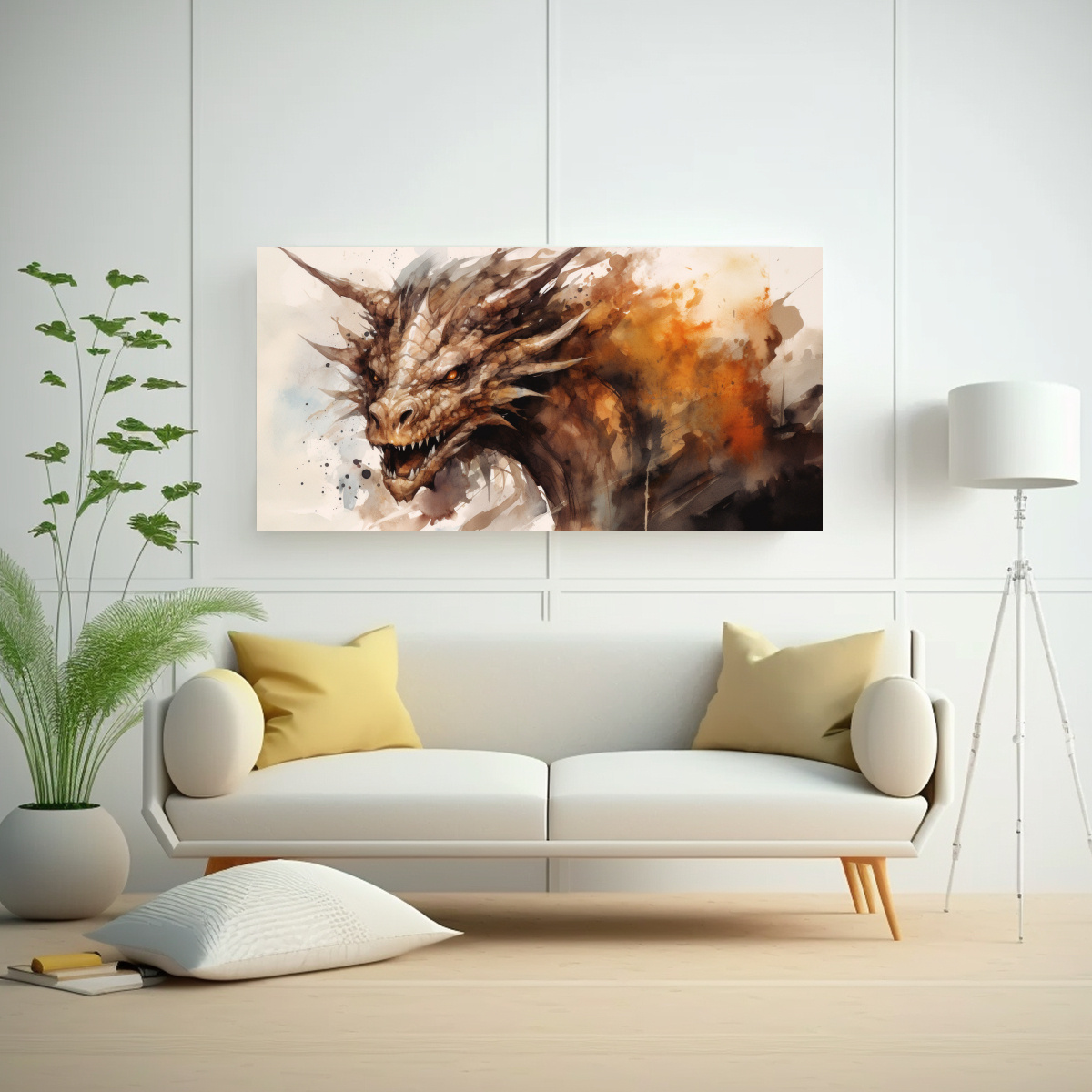 PINTURA DE DRAGÓN EN ACUARELAS Y COLORES 100X50 CM - 2