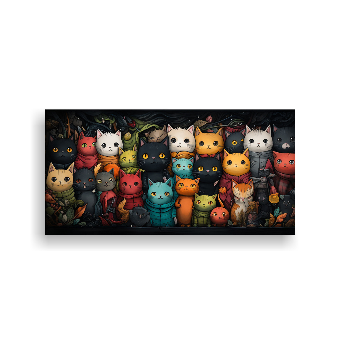 CUADRO DE GATOS CON SUÉTER EN LIENZO DE COLORES. 120X60 CM - 1