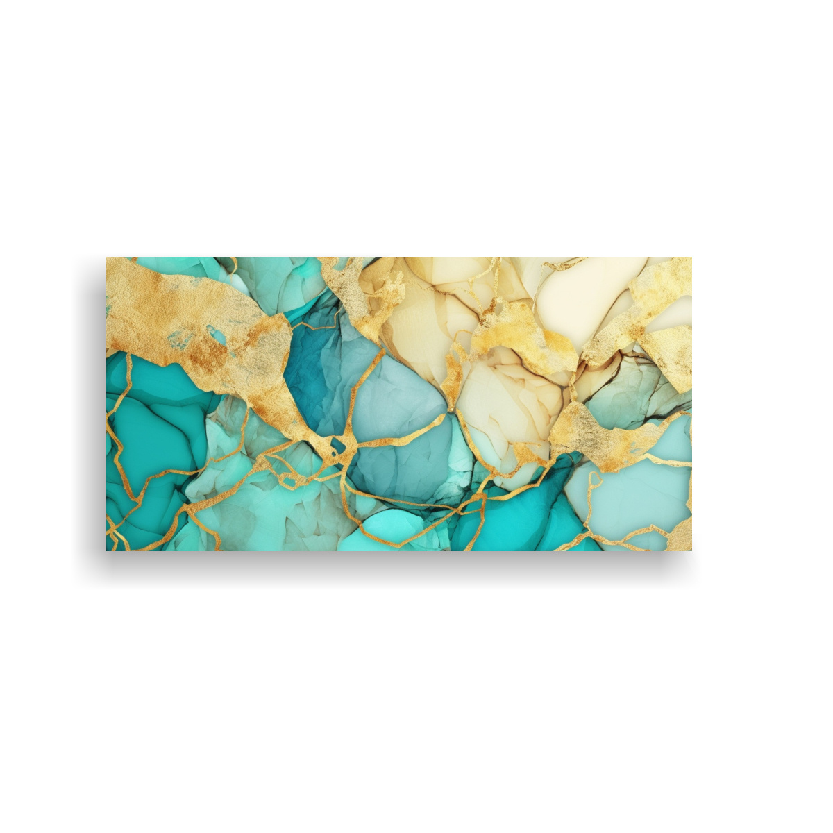 CUADRO ABSTRACTO EN TONOS TURQUESA Y DORADO: 140X70 CM - 1