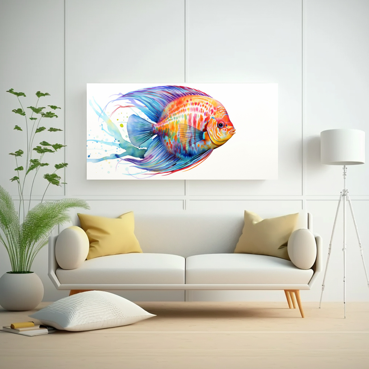 PINTURA ACUARELA ESTILO PEZ DISCO COLORES 140X70 CM - 2