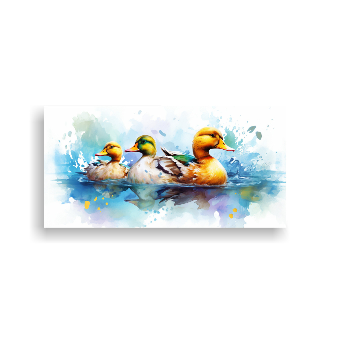 LIENZO DE TELA ESTILO ACUARELAS DE PATOS 80X40 CM - 1