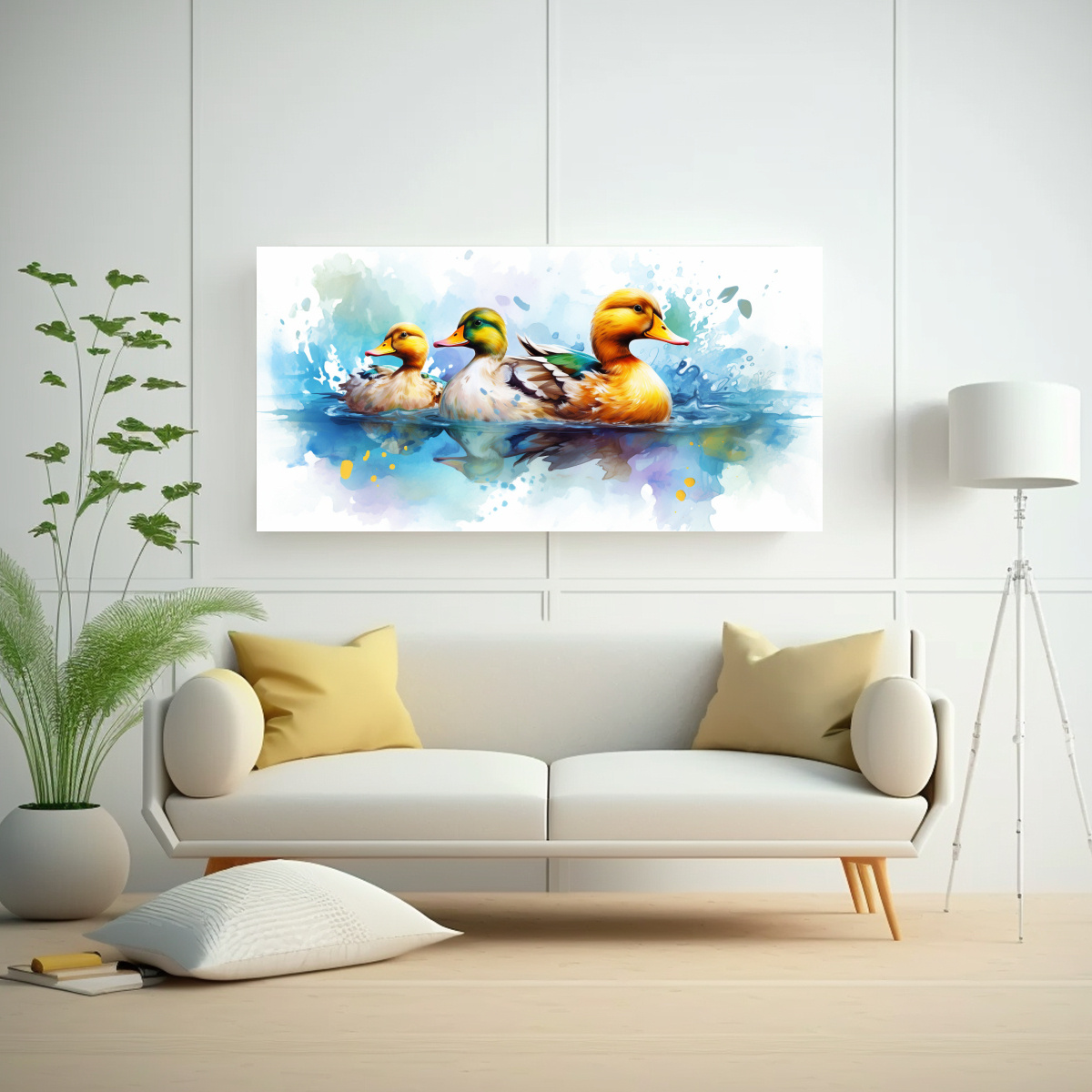 LIENZO DE TELA ESTILO ACUARELAS DE PATOS 80X40 CM - 2