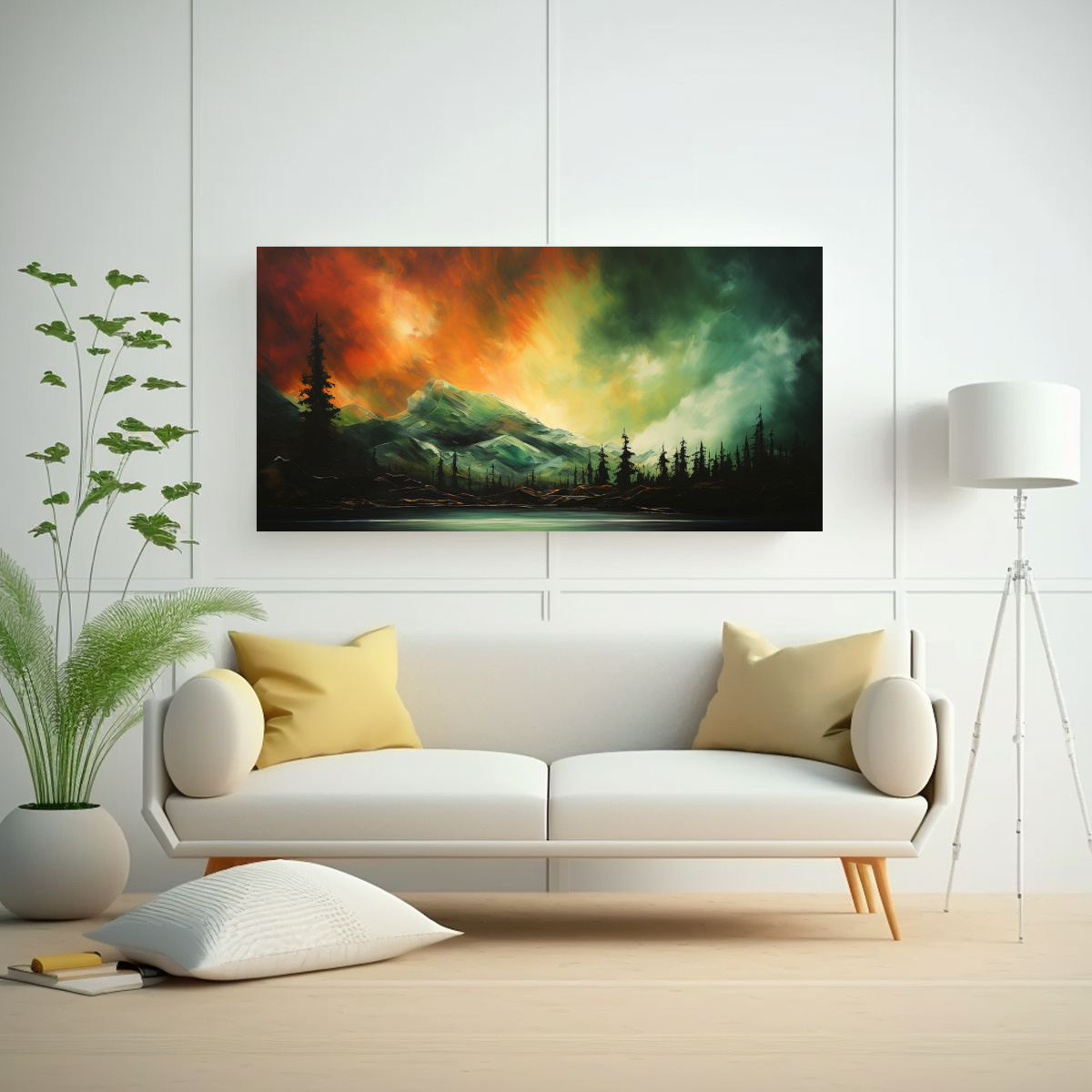 CUADRO ABSTRACTO DE SALA: AURORA BOREAL CON TONOS 80X40 CM - 2