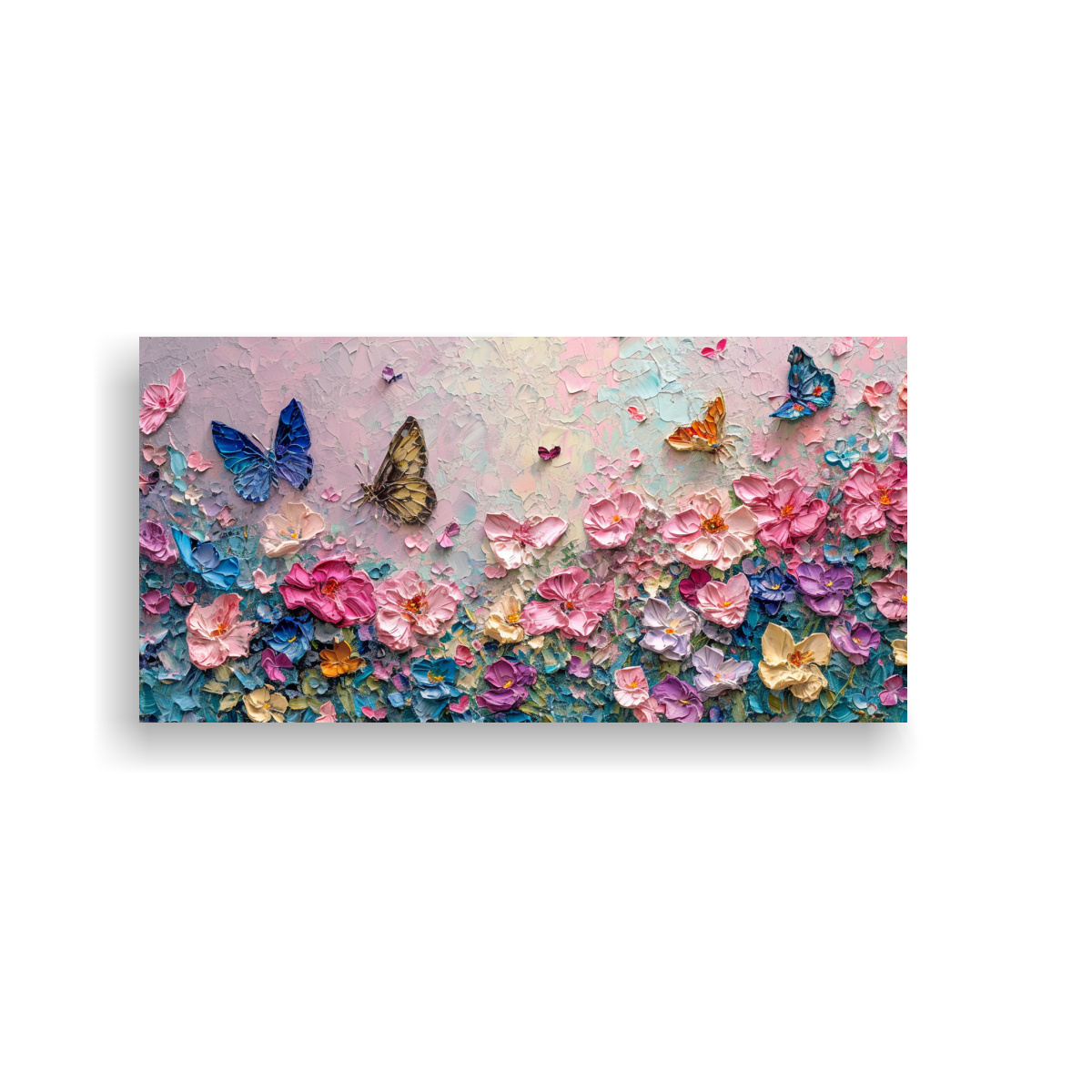 LIENZO HORIZONTAL CON MARIPOSAS Y FLORES EN TONOS 40X20 CM - 1