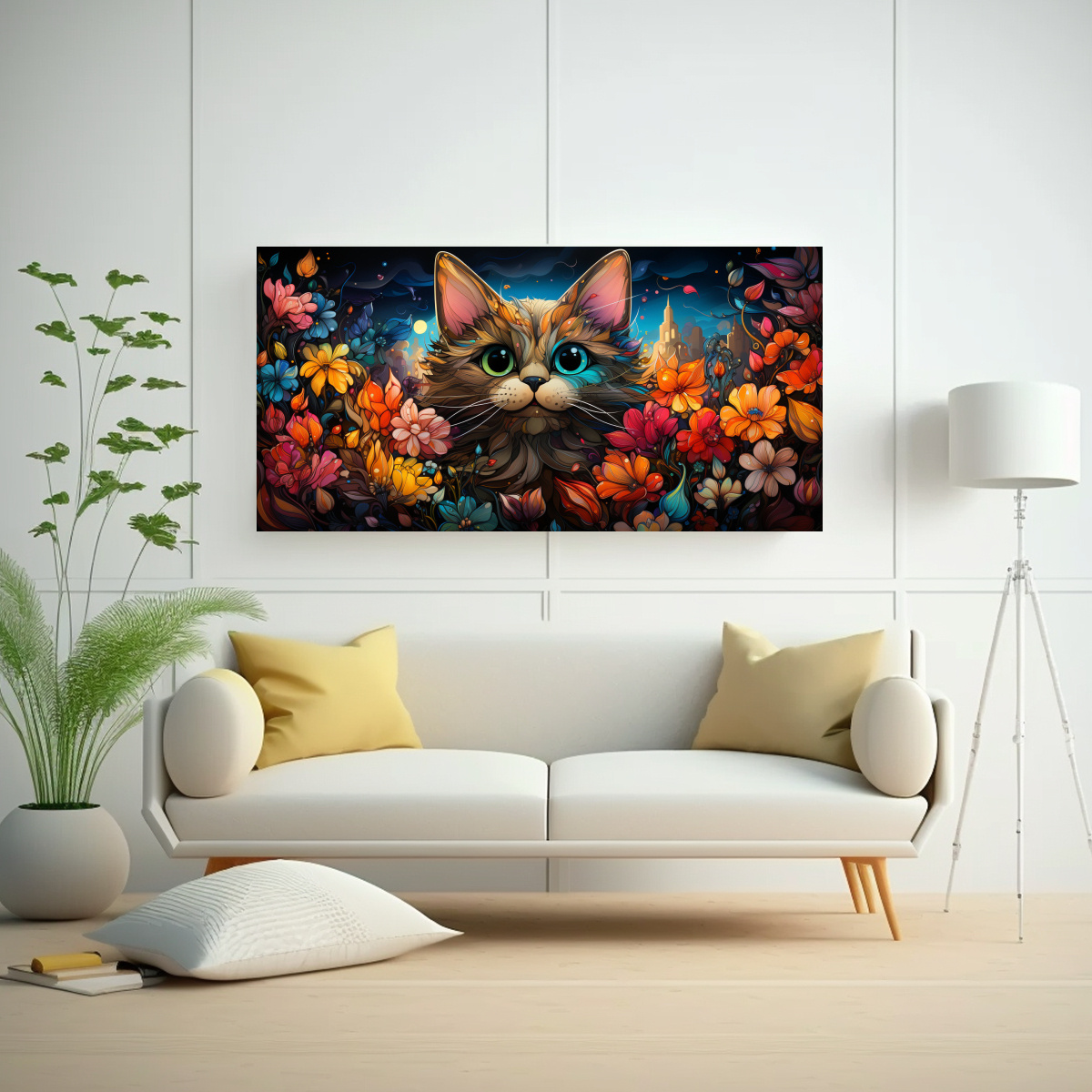 PINTURA DE GATOS SONRIENTES EN COLORES ADORABLE, 140X70 CM - 2