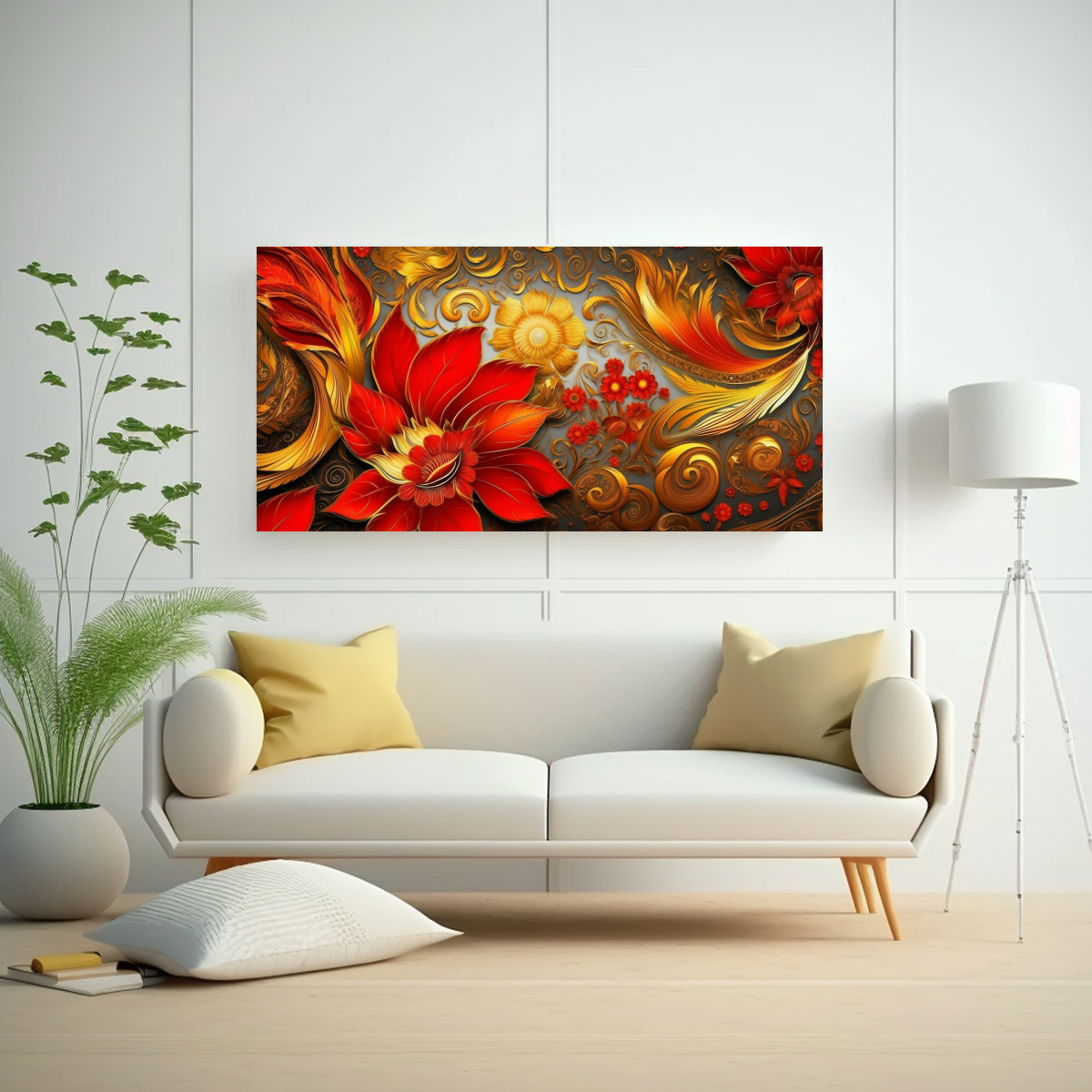 CUADRO DECORATIVO CON DISEÑO FLORAL INTRINCADO 140X70 CM - 2