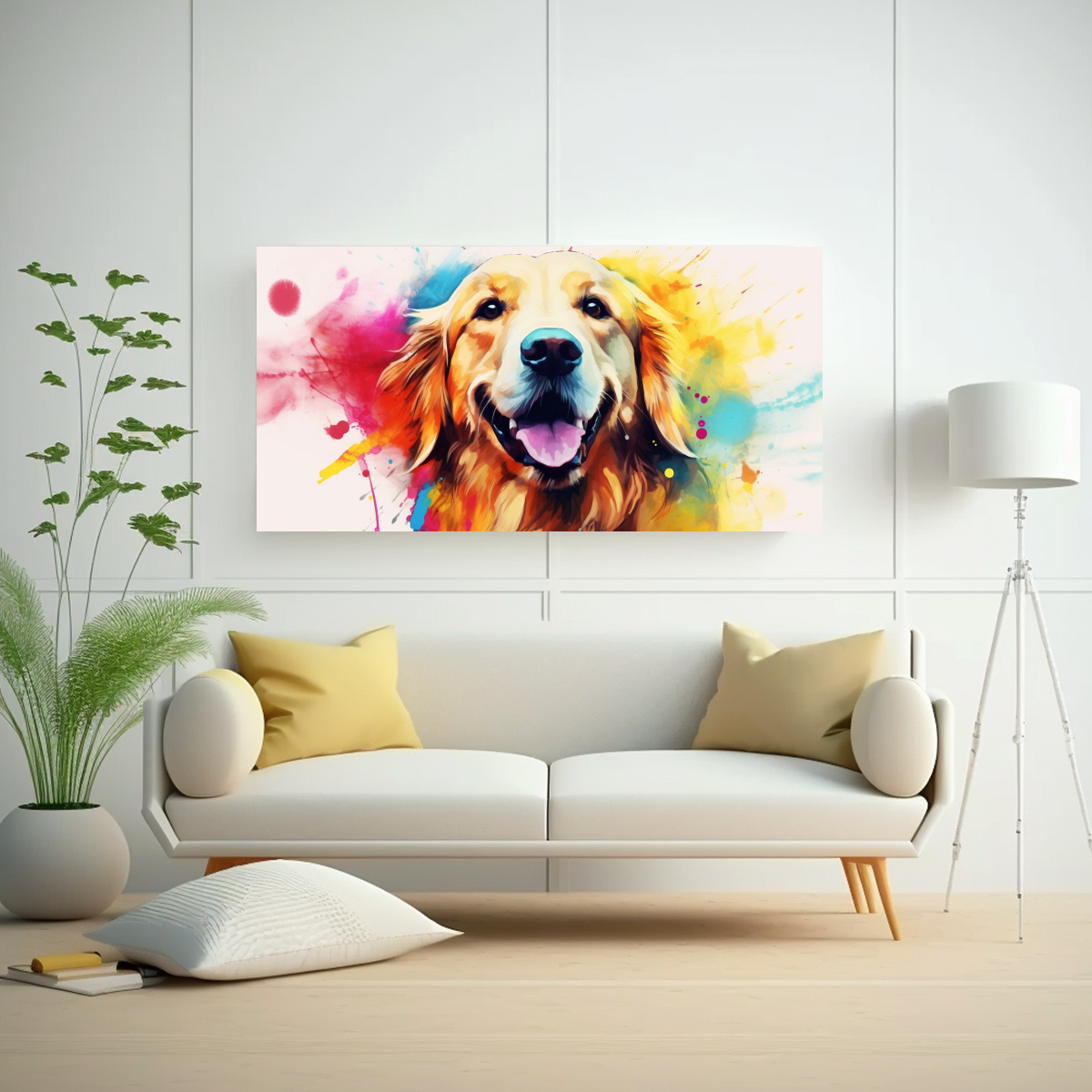 LIENZO ARTÍSTICO PERRO ACUARELAS COLOR 21 ESTILO 80X40 CM - 2