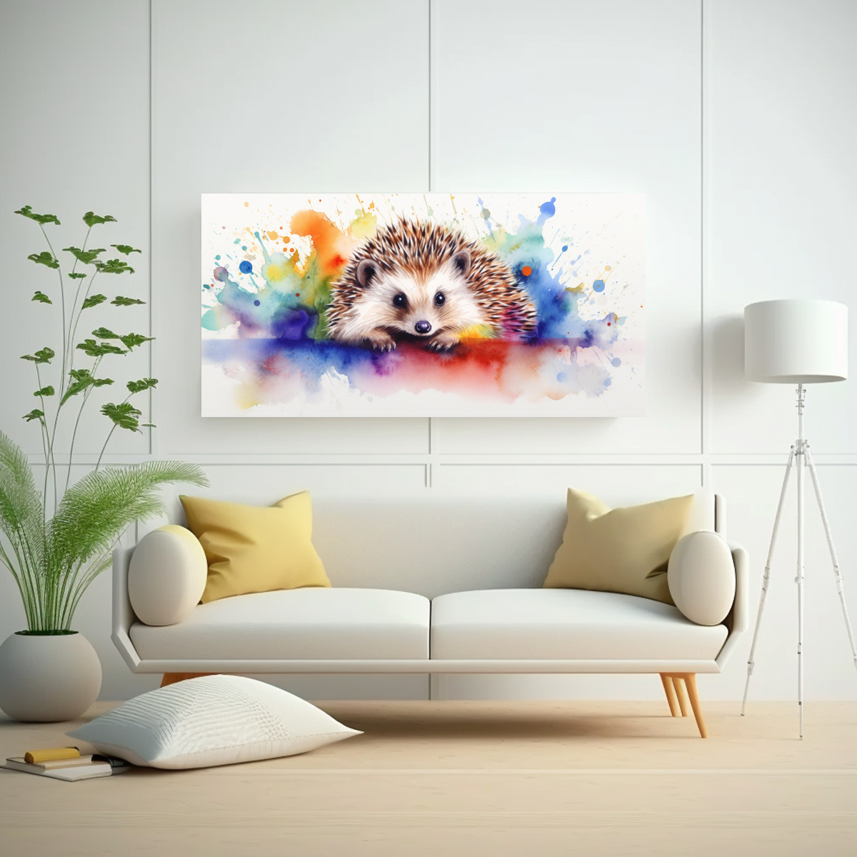 CUADRO ACUARELA HEDGEHOG ALEGRE ESTILO PINTURA 140X70 CM - 2