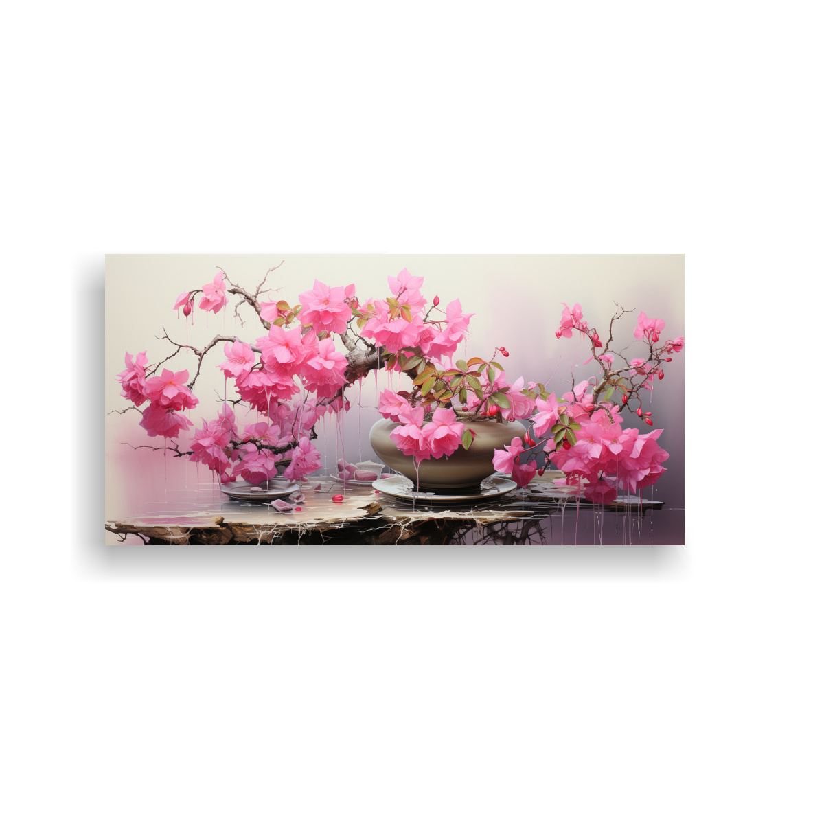PINTURA ABSTRACTA EN COLORES FUCSIA Y VERDE 60X30 CM - 1