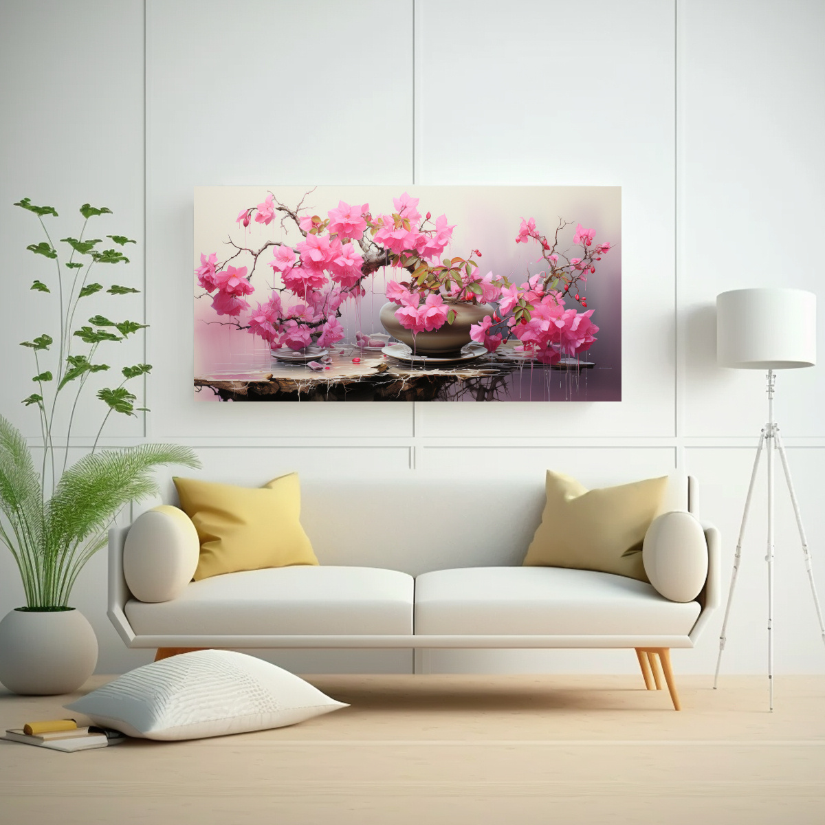 PINTURA ABSTRACTA EN COLORES FUCSIA Y VERDE 60X30 CM - 2